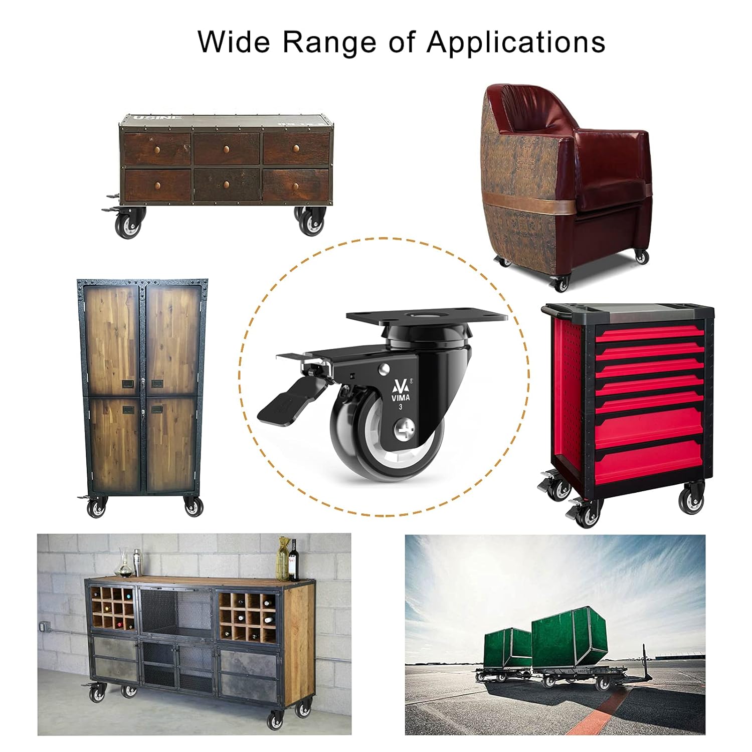 Heavy Duty Plate Caster Wheels 3" PU No Noise,Premium Polyurethane Double Ball Bearing Steels,Easily Lock or Unlock -200 Lbs Per Casters (Pack of 4, 2 Swivel Dual Locking & 2 Swivel) Black Wheel