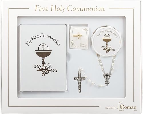 Set de regalo de Primera Comunión para niña con libro de oraciones comunes rosario caja y pin