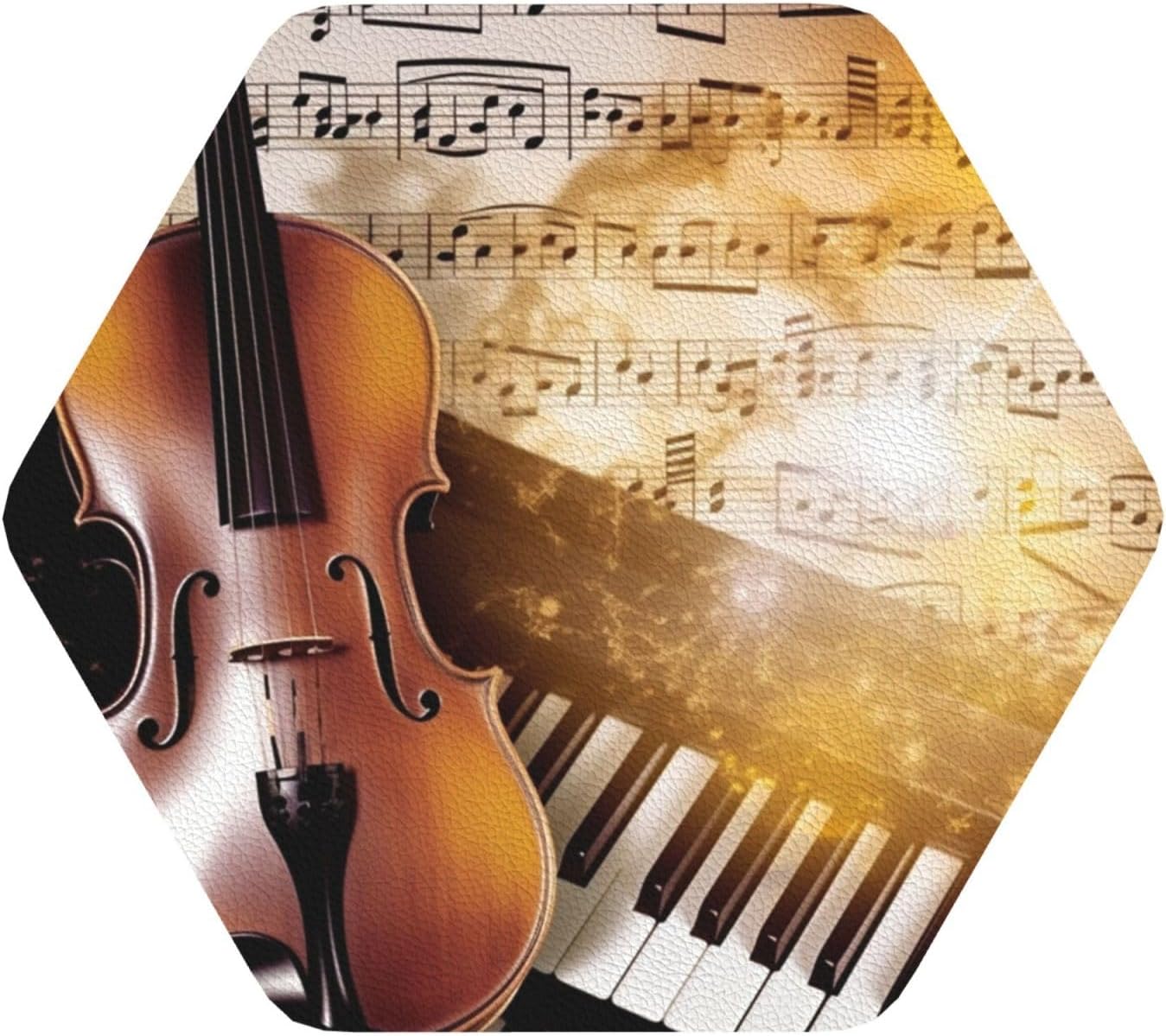 Piano Violin Music Notes Drink Coasters Set of 4, Heat Resistant Leather Coasters FUUNY Bar Beer Beverage Coaster for Drinks, Absorbent Cup Mat for Tabletop Protection, Housewarming Gift