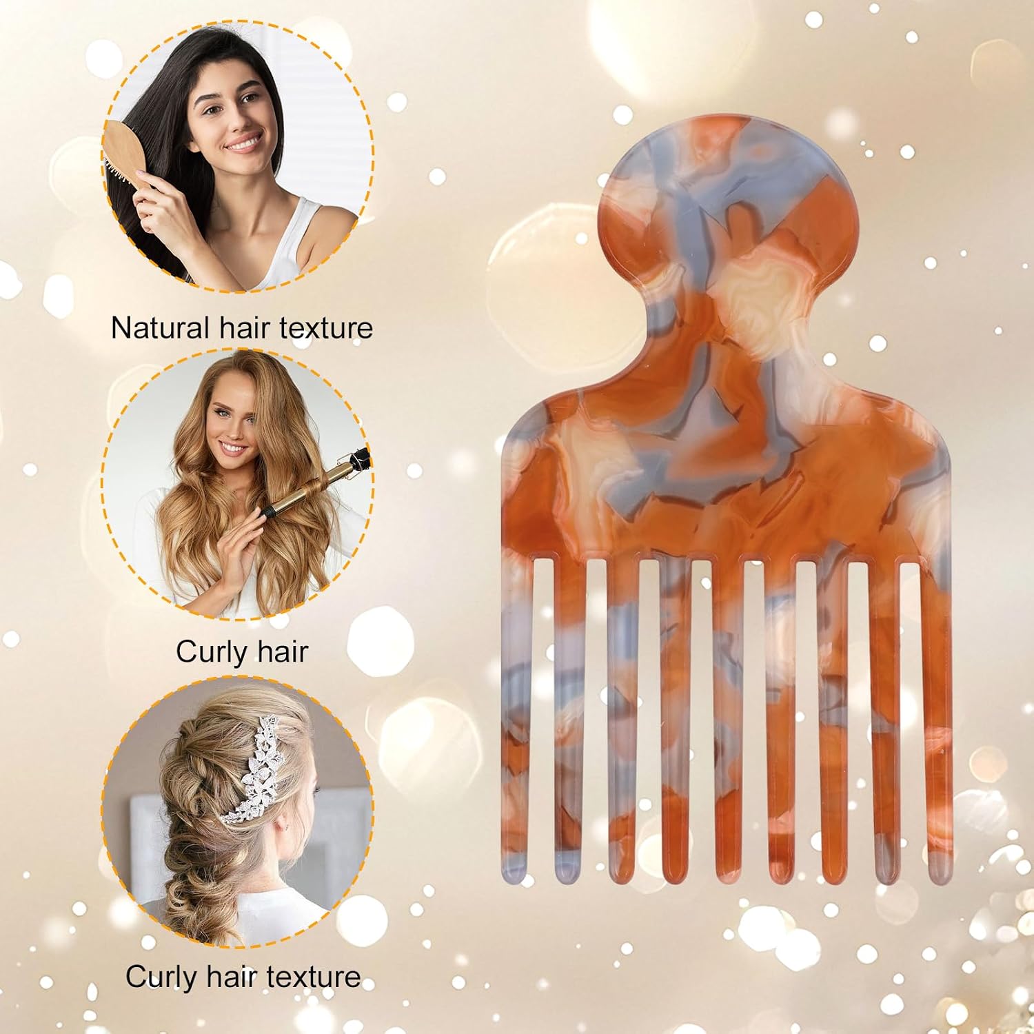Wide Tooth Hair Pick Comb for Curls, 12cm/4.72in Detangling Lifting Comb Long Tooth Afro Pick Hair Styling Tool for Women Men Barber Supplies (Yellow Blue) image 5