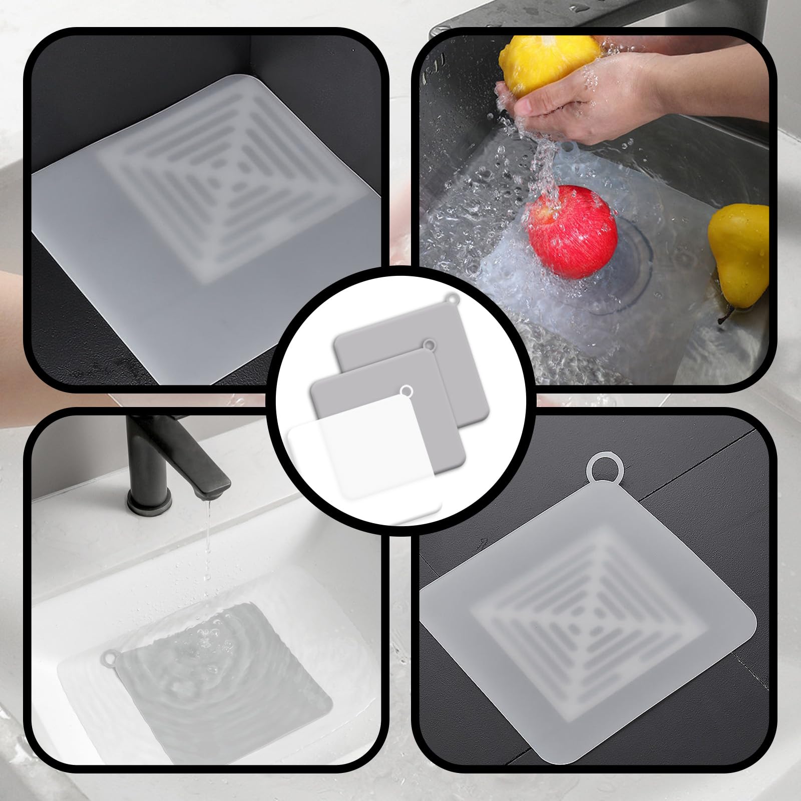 Silikon-Duschablauf-Abdeckung, 2 Stück, Grau, 15x15 Cm – Geruchshemmend, Rutschfest, Für Bad & Küche