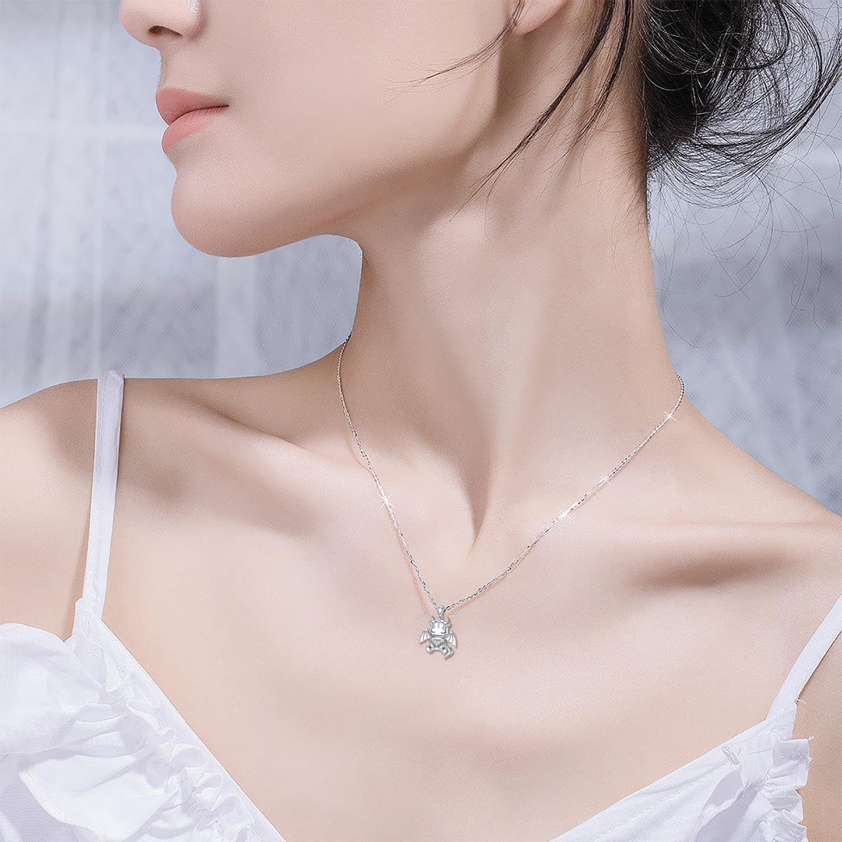 Diamond Dragon Necklace for Women 925 Sterling Silver Faerie Dragon Pendant Necklaces with Lab Grown Diamonds Jewelry Gifts for Mom Wife Girlfriend Daughter Sister Friend - Image 3