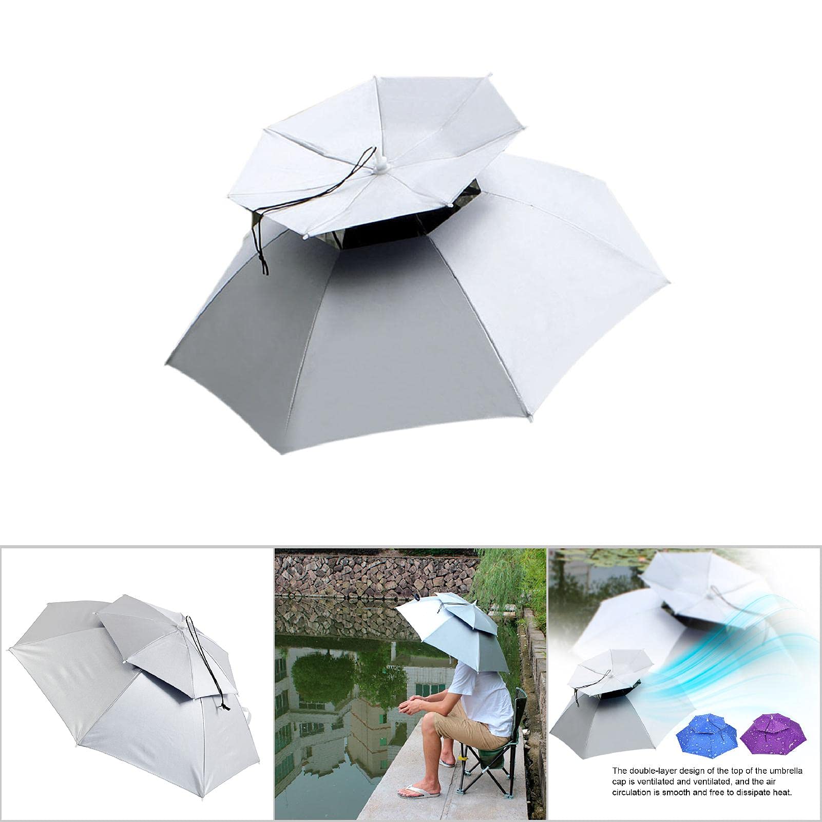 Cappelli Ombrello da Testa, 77 cm Protezione Solare Anti Ombrello Montato sulla Testa Ombrello Cappello Pieghevole Ombrello Portatile Mini Cappello Pieghevole Ombrello per Golf,