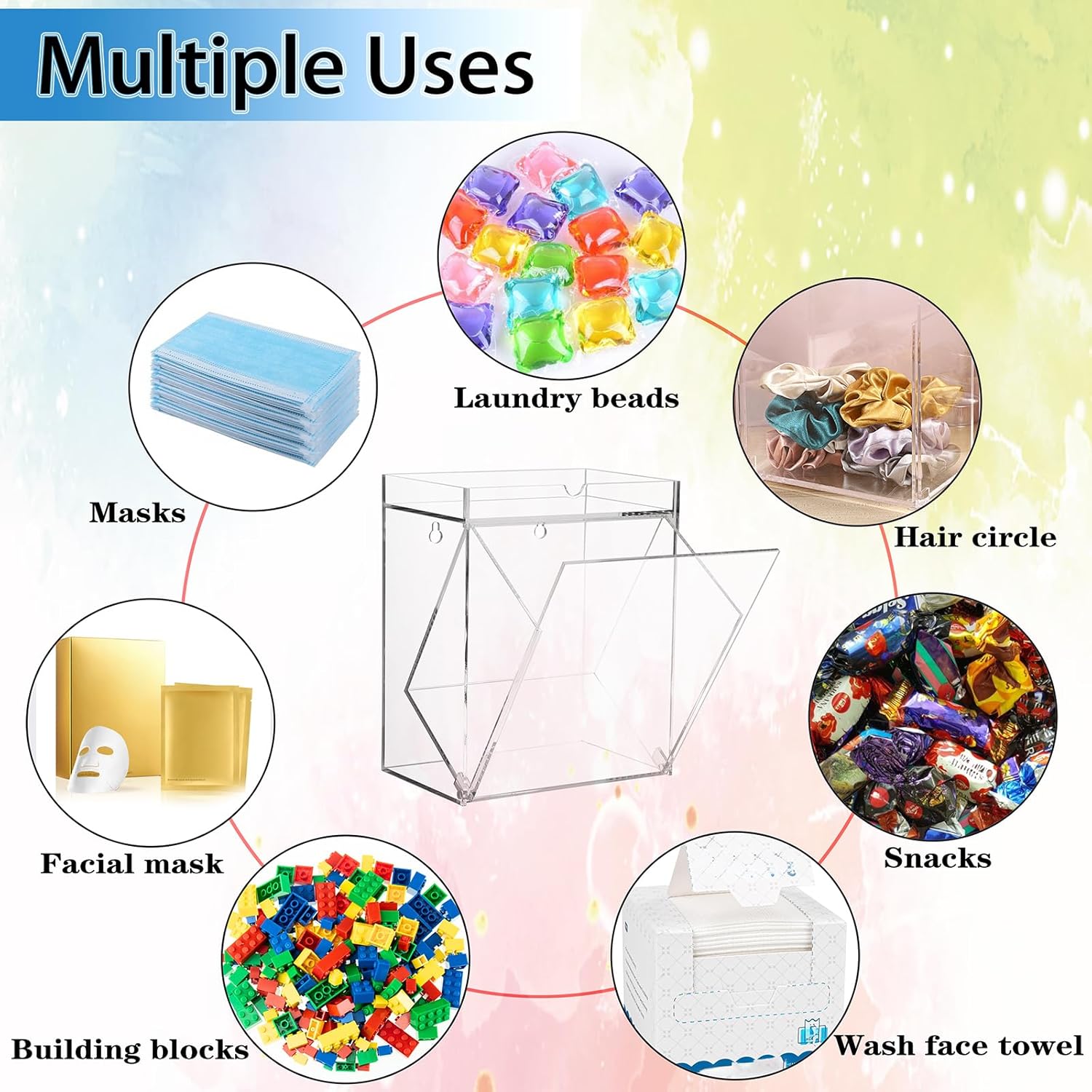 Hipiwe Acrylic Hair Tie Organizer with Tray Clear Headband Container Countertop Hair Accessories Storage Box Mounted Storage Bin for Dresser Laundry Kitchen Pantry