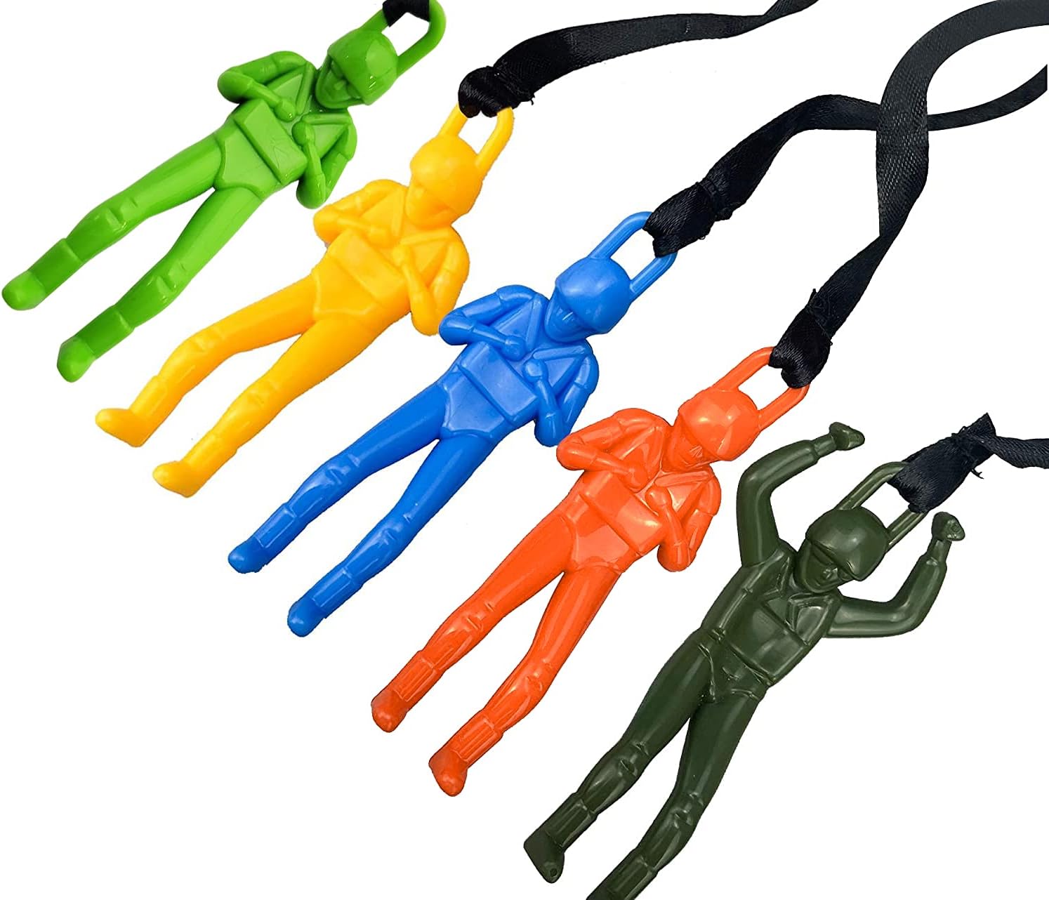 NANASO 5 Pcs Parachute Toy, No Tangle Throw Throwing Parachute Men, Outdoor Children's Paratrooper Toy, Hand Throw Parachute Army Man (Colorful-Green)