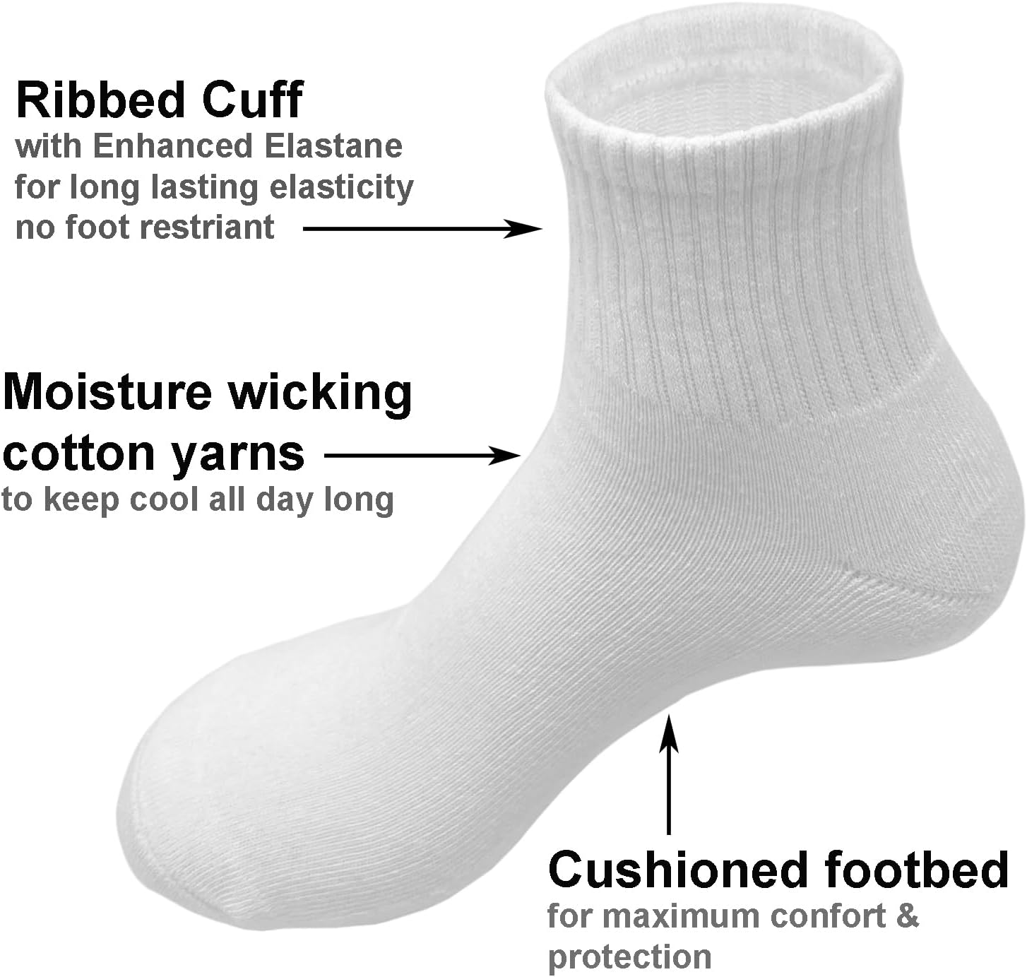 Glory Max 6 Pairs Men Cotton Solid Athletic Ankle Quarter Socks with Cushioning - Image 2