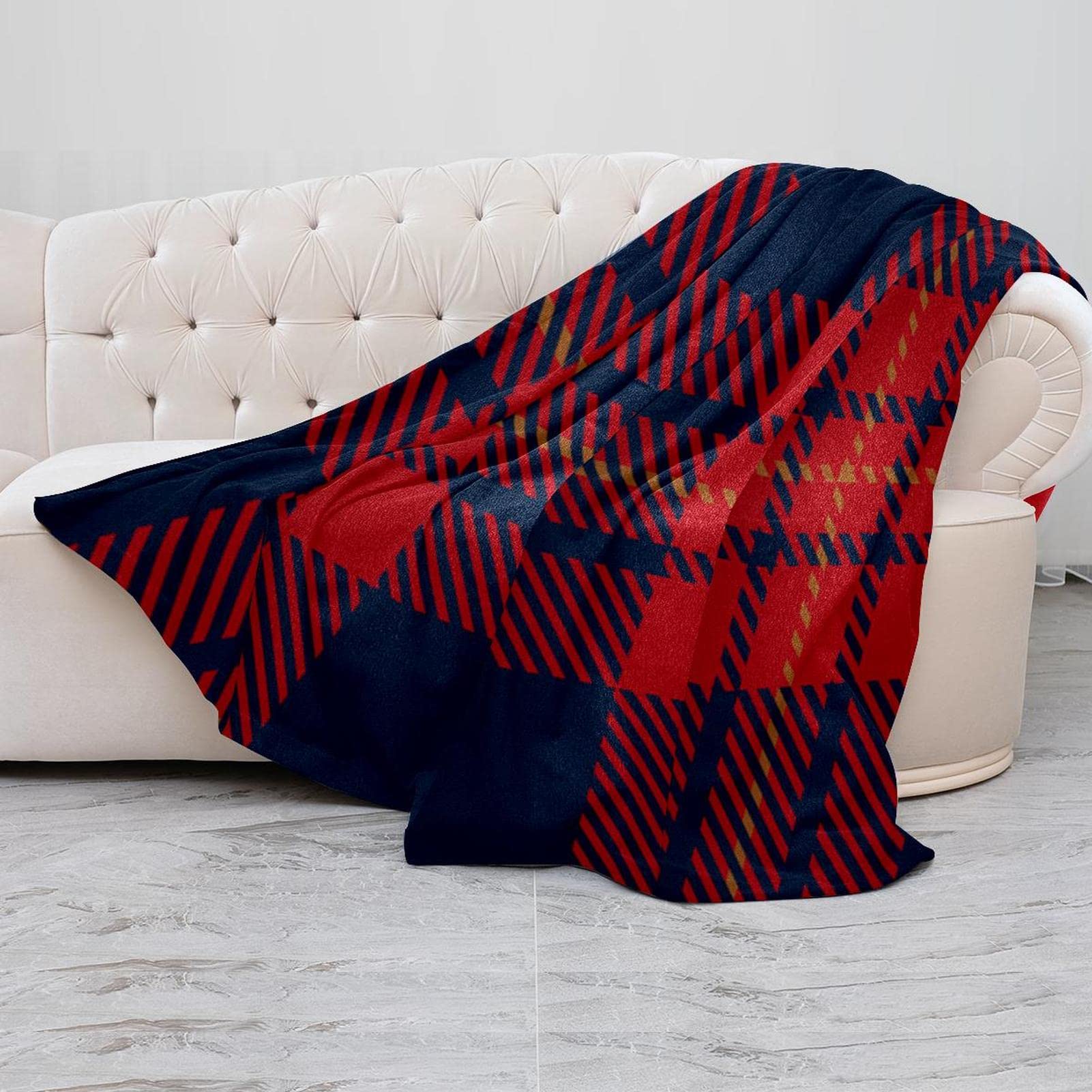 Manta de forro polar, súper suave, lujosa manta de ropa de cama azul oscuro, rojo y negro a cuadros