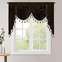 Vista 52 de StangH Cortinas decorativas de lujo, cenefa azul con bloqueo de luz, cenefa festoneada para ventana pequeña con bolsillo sólido para barra, cortina