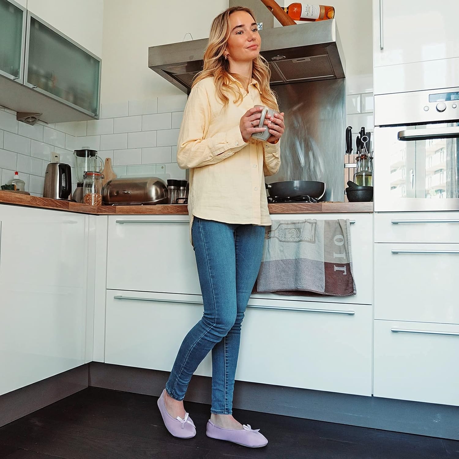 EverFoams Women's Satin Memory Foam Ballerina Slippers Cute House Shoes with Indoor Rubber Sole - Image 3