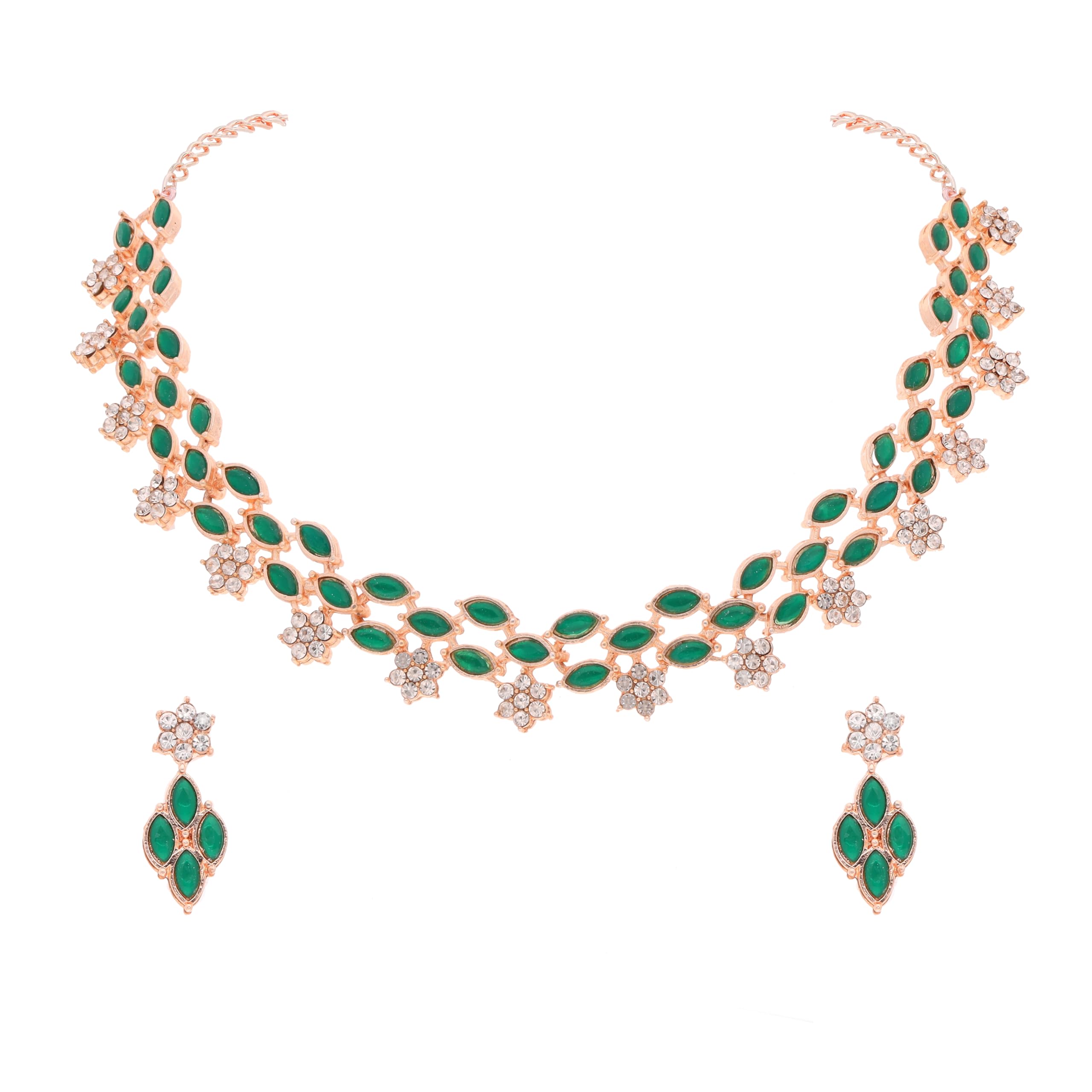 Brado Jewellery Rose Gold Polished American Diamond Studded Necklace with 1 Pair of earring Choker Necklace Jewelry set for women and Girls (RG - Green) (B0CK6QN53B) Amazon Price History, Amazon Price Tracker