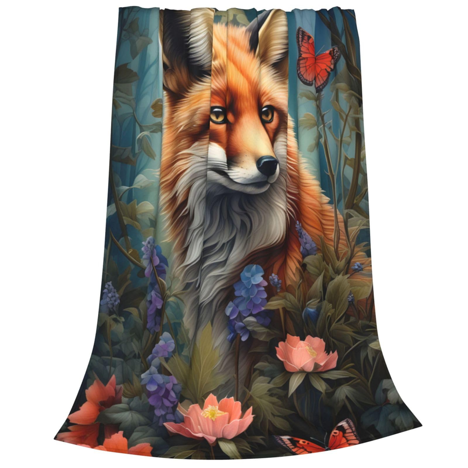 amepay Fox Blanket Gifts for Kids Girls Forest Flowers Animal Butterfly Flannel Throw Blankets Soft Comfy Lightweight for Home Decor Couch Bed Sofa 80x60 Inches