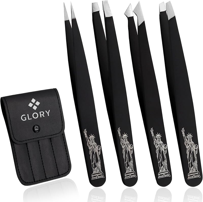 GLORY Conjunto com 4 Pinças de Precisão em Aço Inoxidável, GT-1024