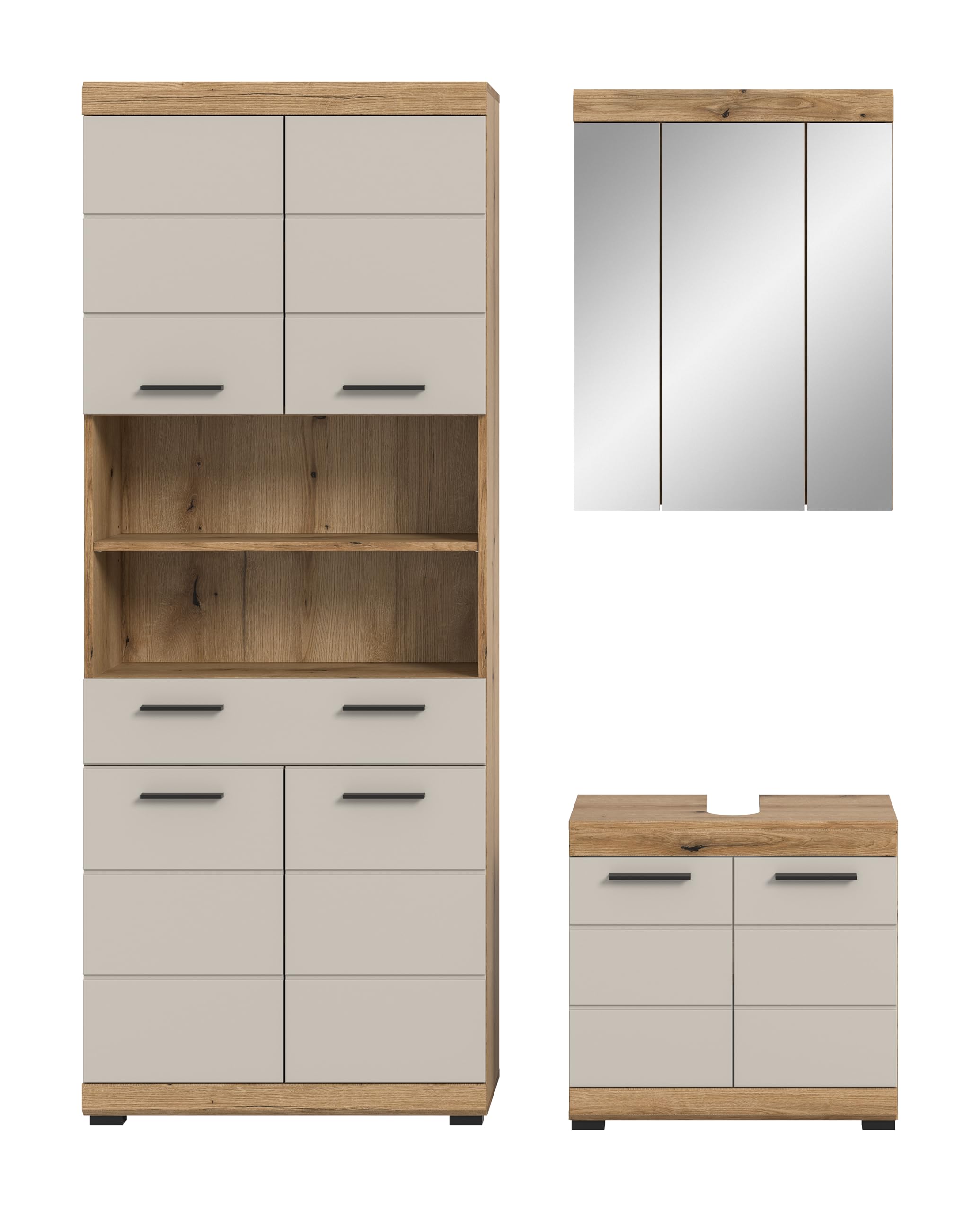 xonox.home – Badkombination Scout 149x191x34 cm in Evoak Oak und Kaschmir Nachbildung matt – Elegantes Set mit natürlichem Holz-Look – geradlinig – Bild 2