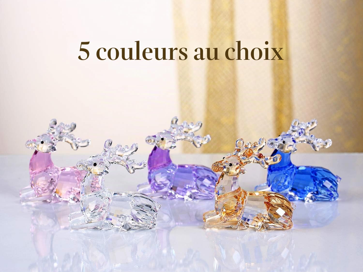 DOJOZ Animaux de cerf en cristal, jolies décorations artisanales élégantes pour la maison, décorations de Noël, cadeaux d'anniversaire, figurines de renne (doré)