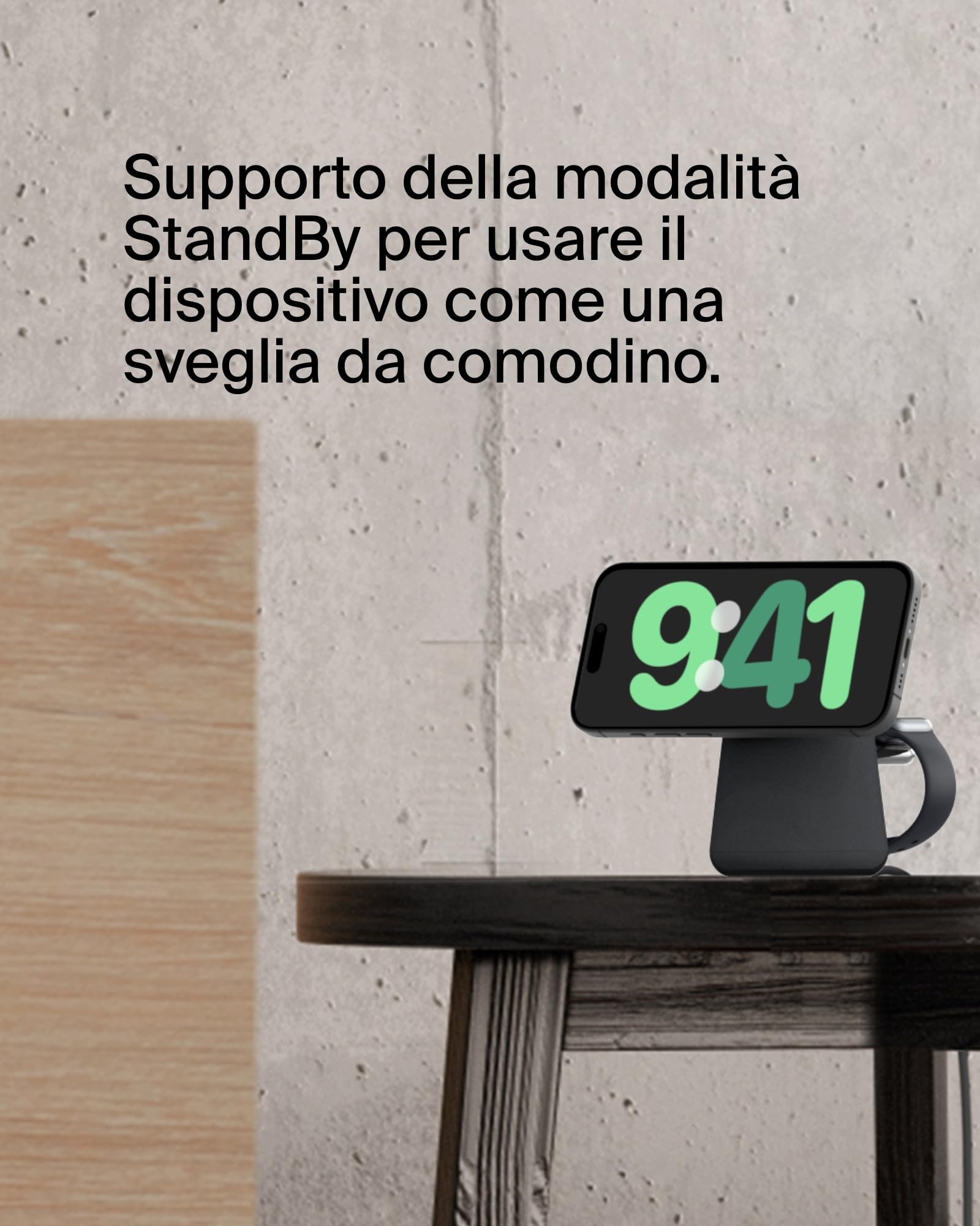 Belkin BoostCharge Caricabatteria wireless 2 in 1 con Qi2 da 15 W, caricatore MagSafe per iPhone 16, 15, 14, 13, 12, Apple Watch, AirPods e altri dispositivi Qi2, alimentatore incluso, Carbone