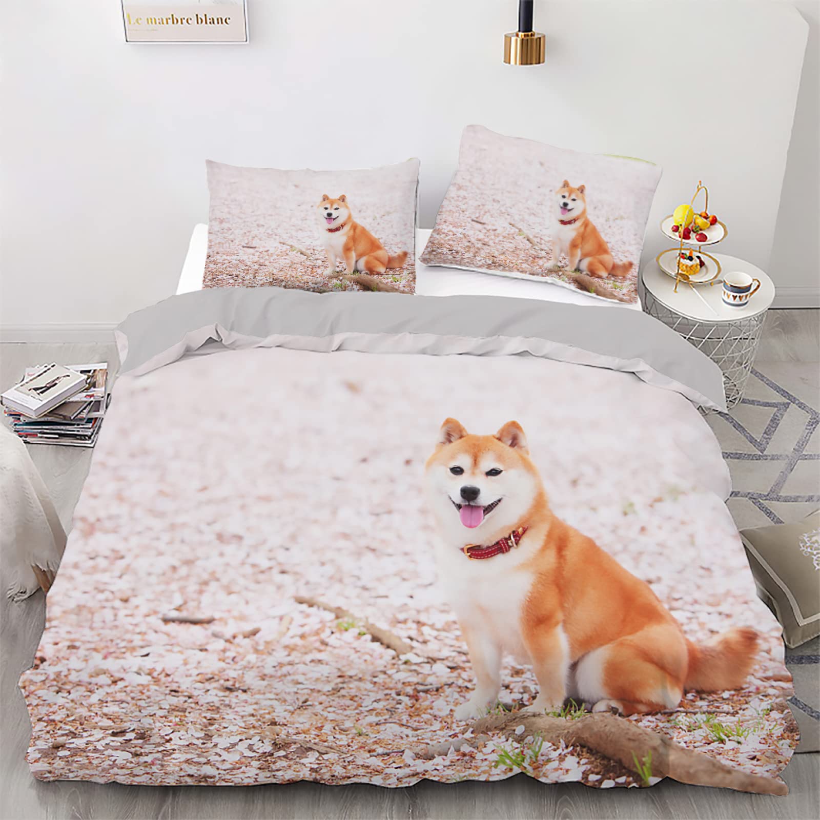 Housse de couette 140x200 chien rose anti-glissement avec fermeture éclair pour enfant