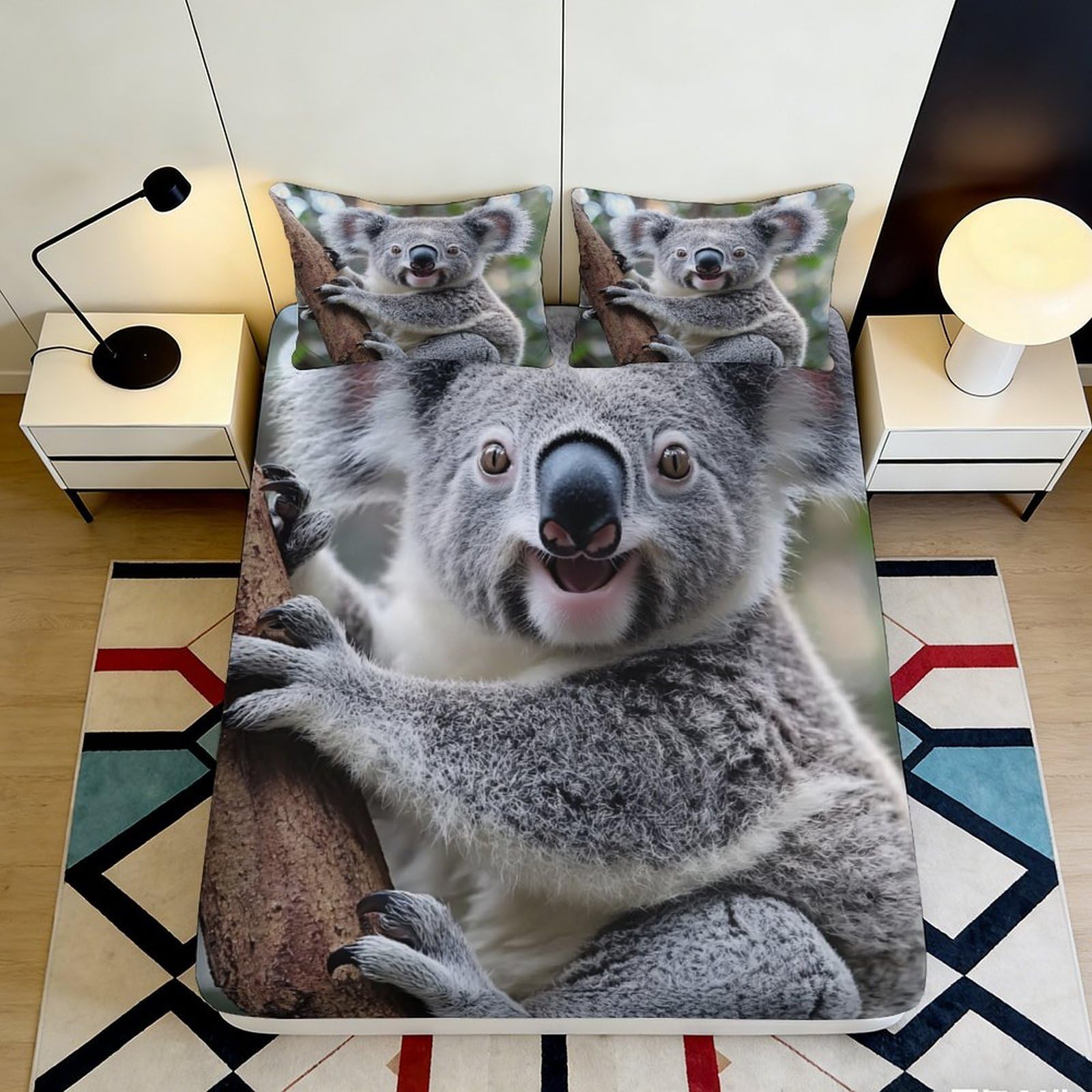Pnayamiorkfel Style-1 3D Printed Koala Tree Fitted Sheet Microfiber Soft Mattress Cover Animal Pattern For Bedroom Guest Room Decor 90X200x25cm