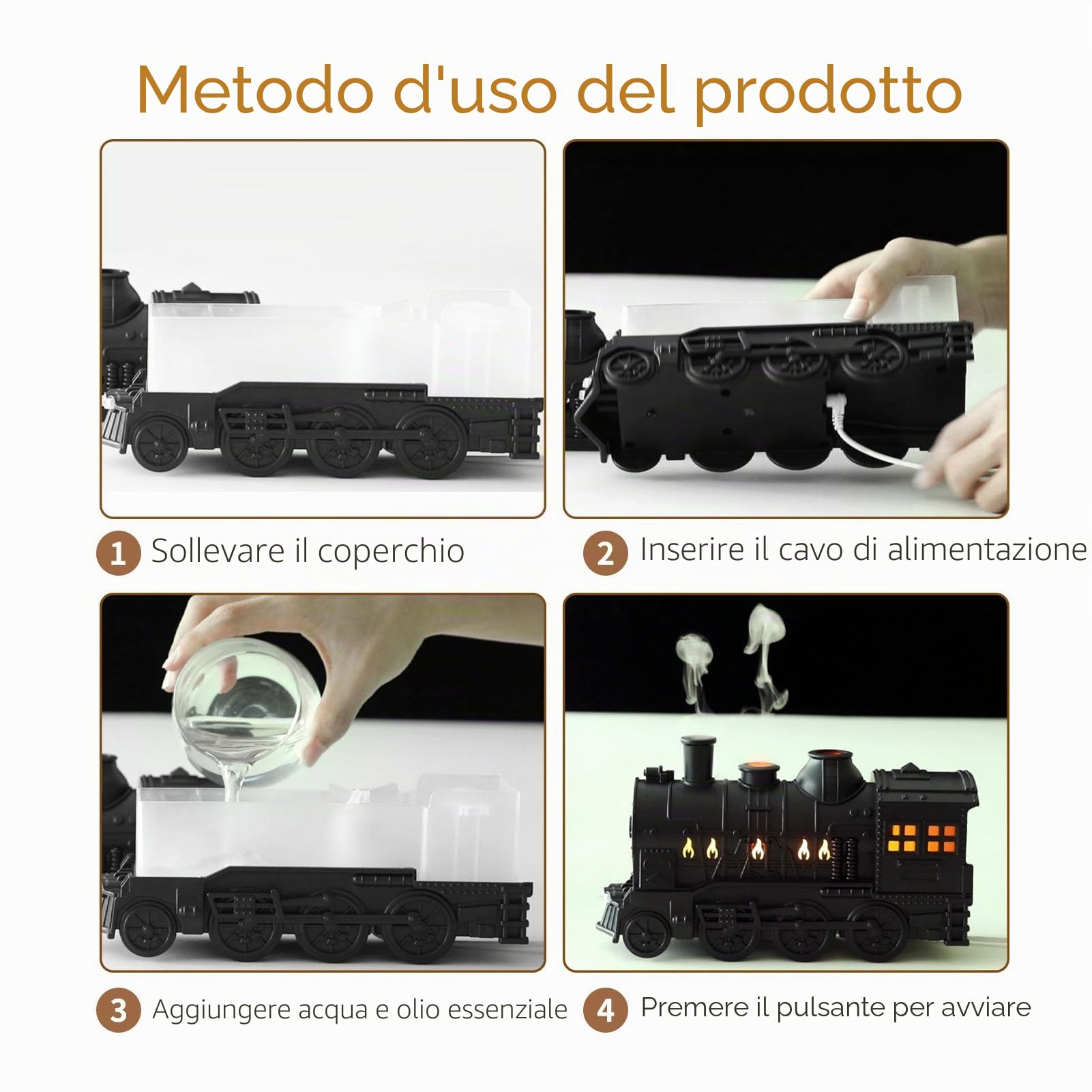 lyrlody Diffusore di Oli Essenziali a Forma di Treno, Umidificatore con Telecomando, 2 Modalità di Illuminazione, 100-240V, Spina Europea