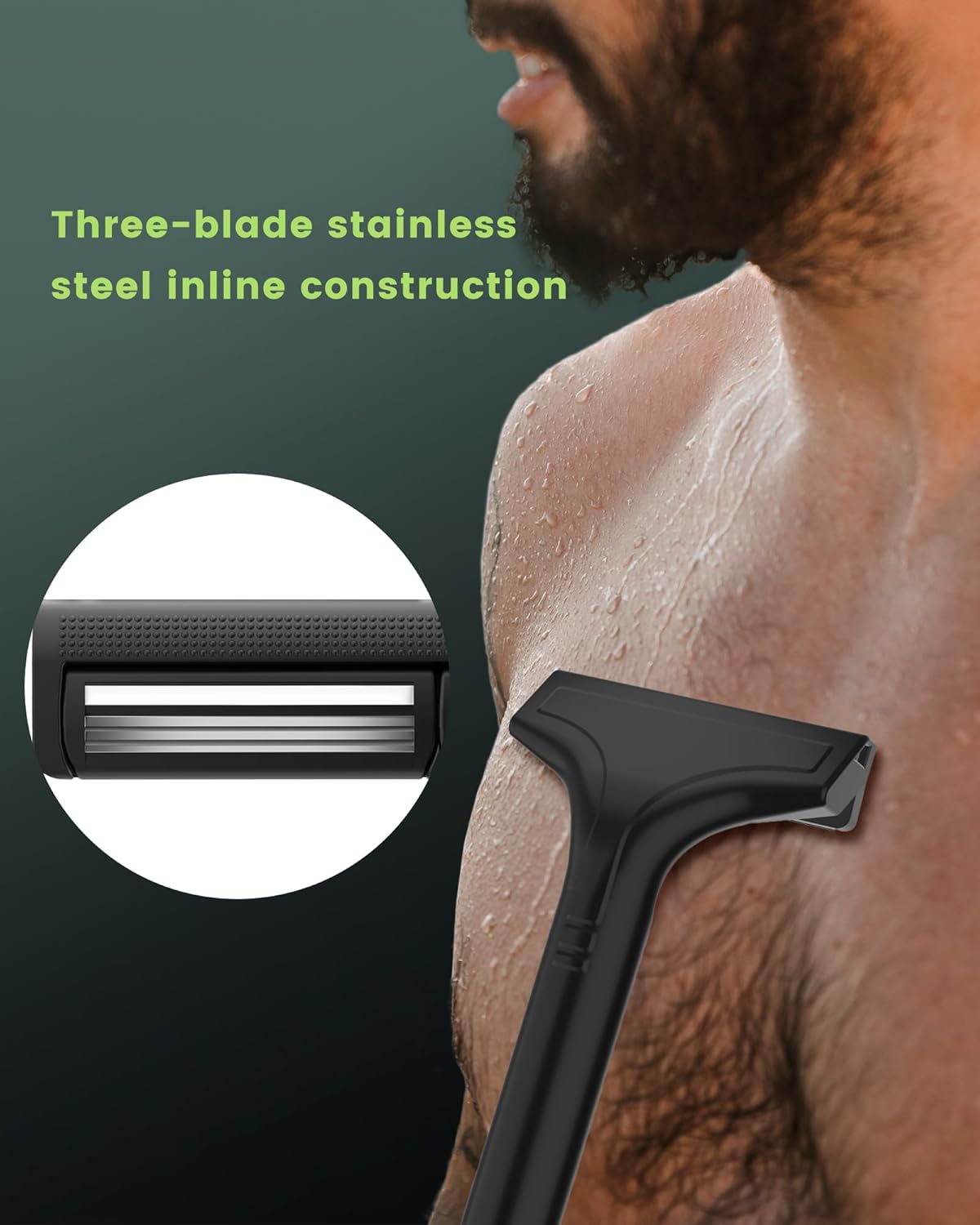 Manual Back Shaver for Men with Long Extendable Handle, Body Back Hair Trimmer for Men with 4 Replaceable Blades, Self-Service Body Groomer Razor, Wet & Dry Shaver for Easy Hair Removal