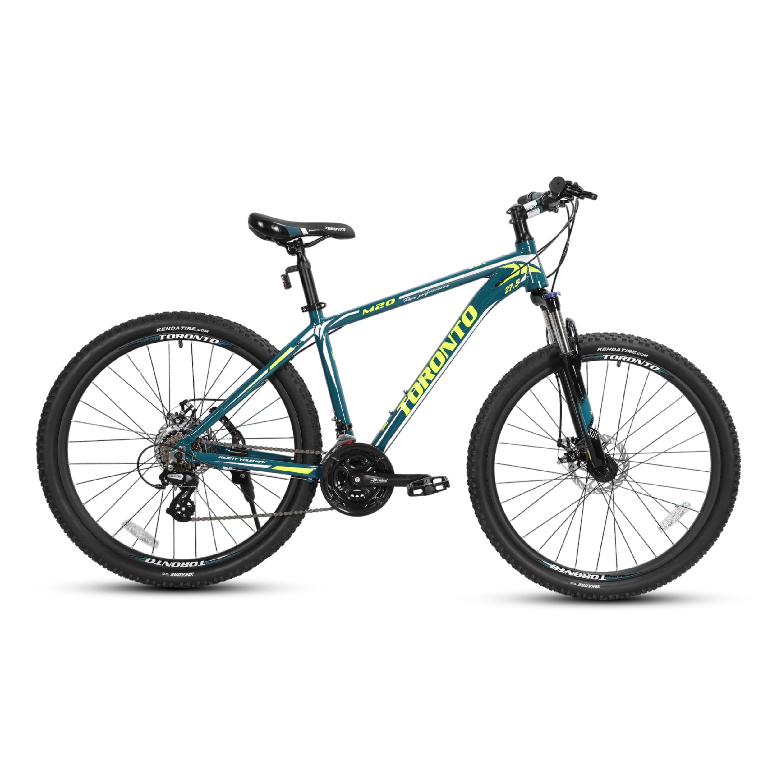 Toronto M20 Bicycle with alloy frame and 27.5" tire size, 21 speed gear with disc brake and front suspension, teal/neon yellow, 1 (B0D87PQY1L) Amazon Price History, Amazon Price Tracker