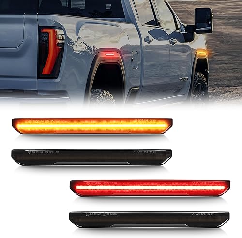 Miniatura 1 de SUPAREE 4 luces LED de marcador lateral rojo ámbar compatibles con camioneta Sierra 2500HD 3500HD 2020-2024, lente ahumada lateral delantero trasero