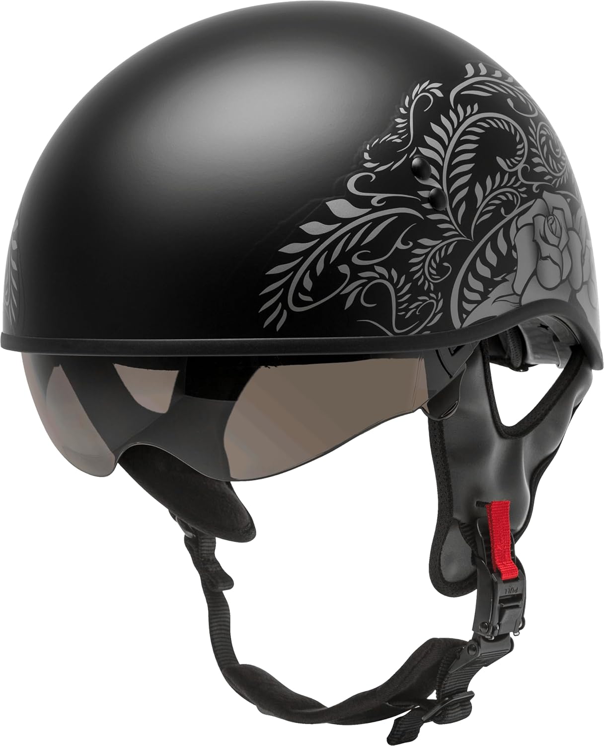 GMAX HH-65 Naked Motorcycle Street Half Helmet (Rose Matte Black/Silver, Large)