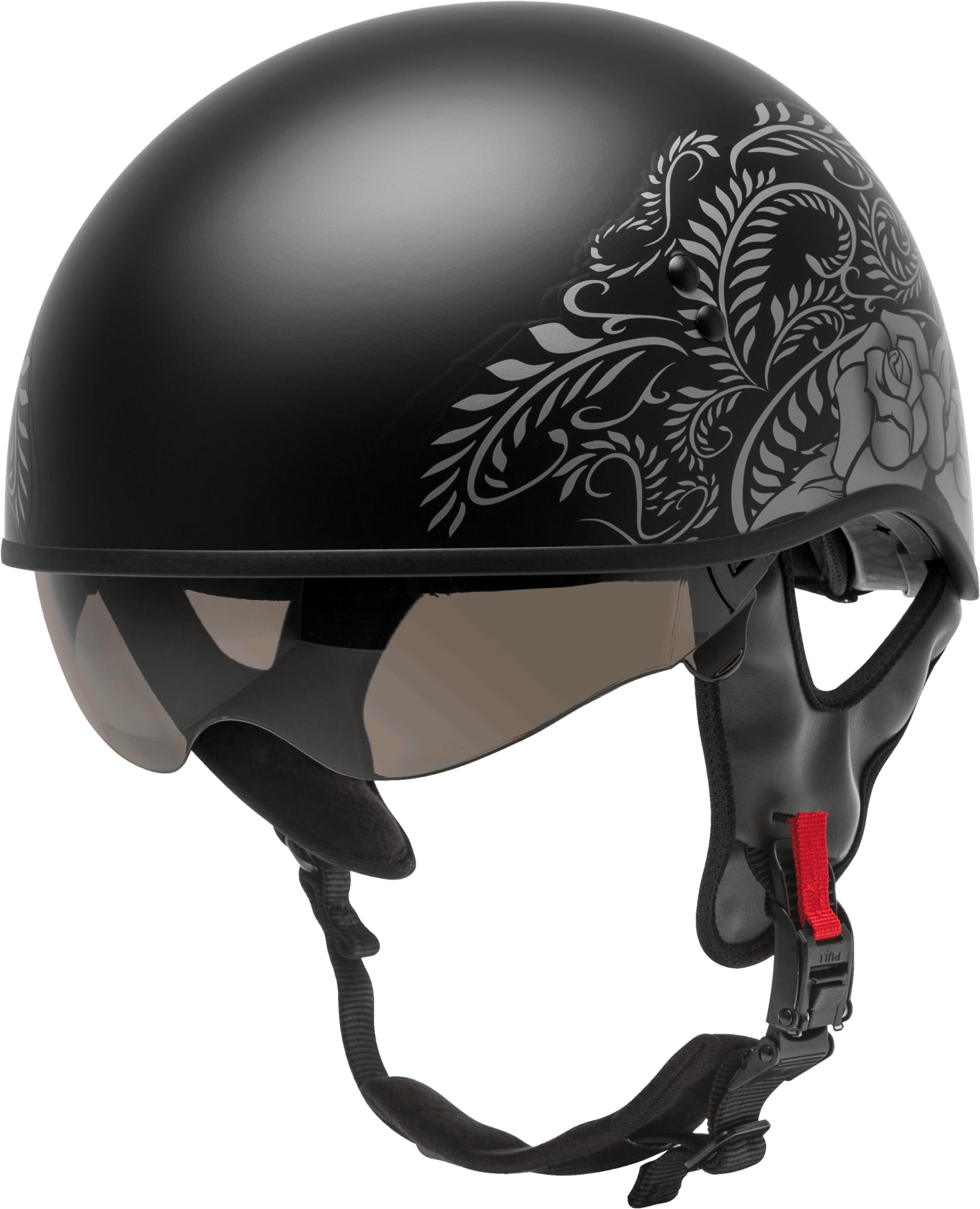 GMAX HH-65 Naked Motorcycle Street Half Helmet (Rose Matte Black/Silver, Small) : Automotive