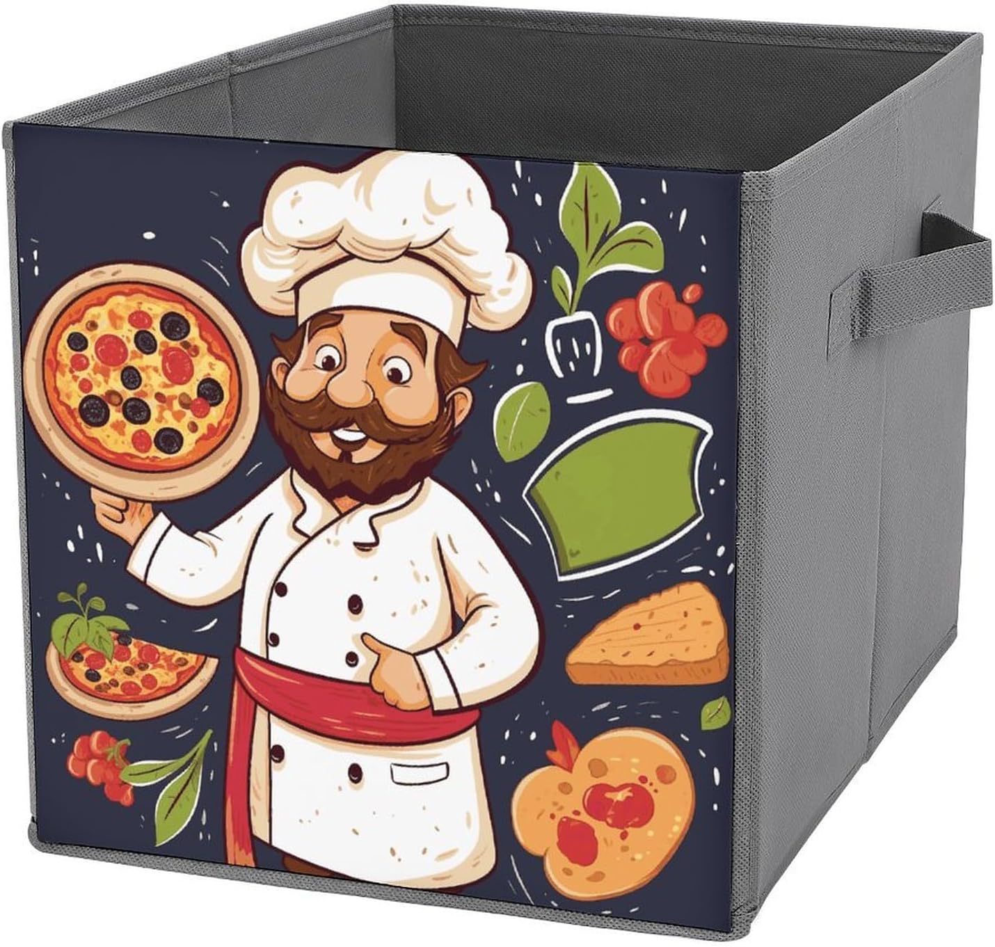 Folding Storage Bins Oxford Fabric Clothes Storage Boxes with Handles | Chef Pizza Cube Organizer, Easy to Store, Multi Functional Cube Storage Organizer for Office Bedroom