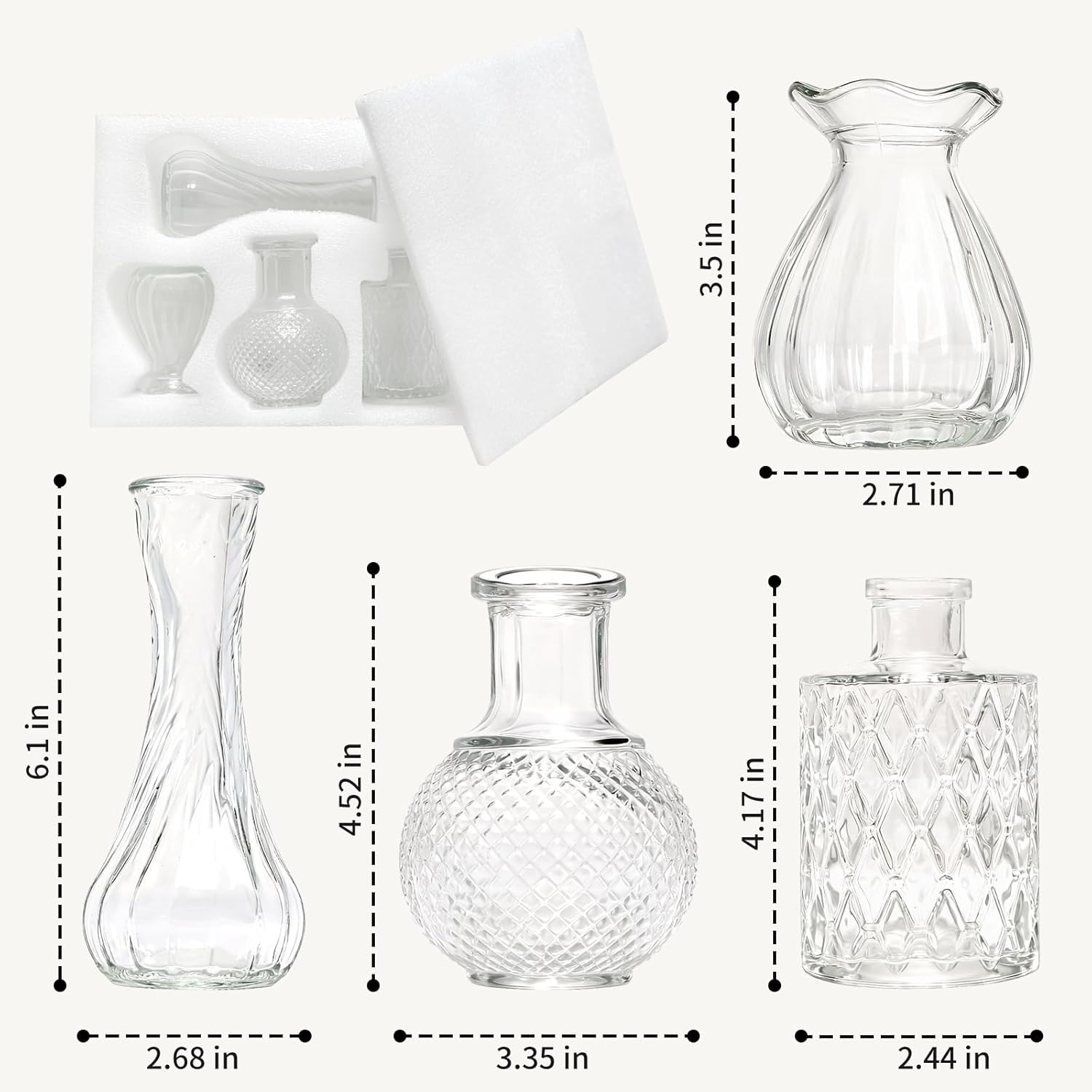 Set of 4 Small Glass Bud Vases for Flowers, Vintage Clear Small Flower Vases for Wedding Centerpieces，Mini Bulk Vases for Floral Arrangements for Table Decor Home Decor - Image 2