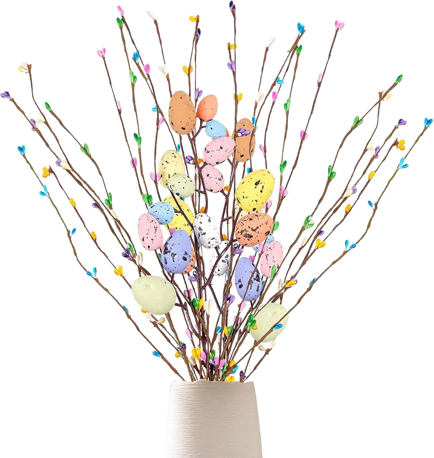 26Pcs Artificial Easter Spray Vine with Easter Eggs and Berries Spring Floral Stems Decorations Artificial Pastel Pip Berry Sprays for Vase Bouquet and Craft
