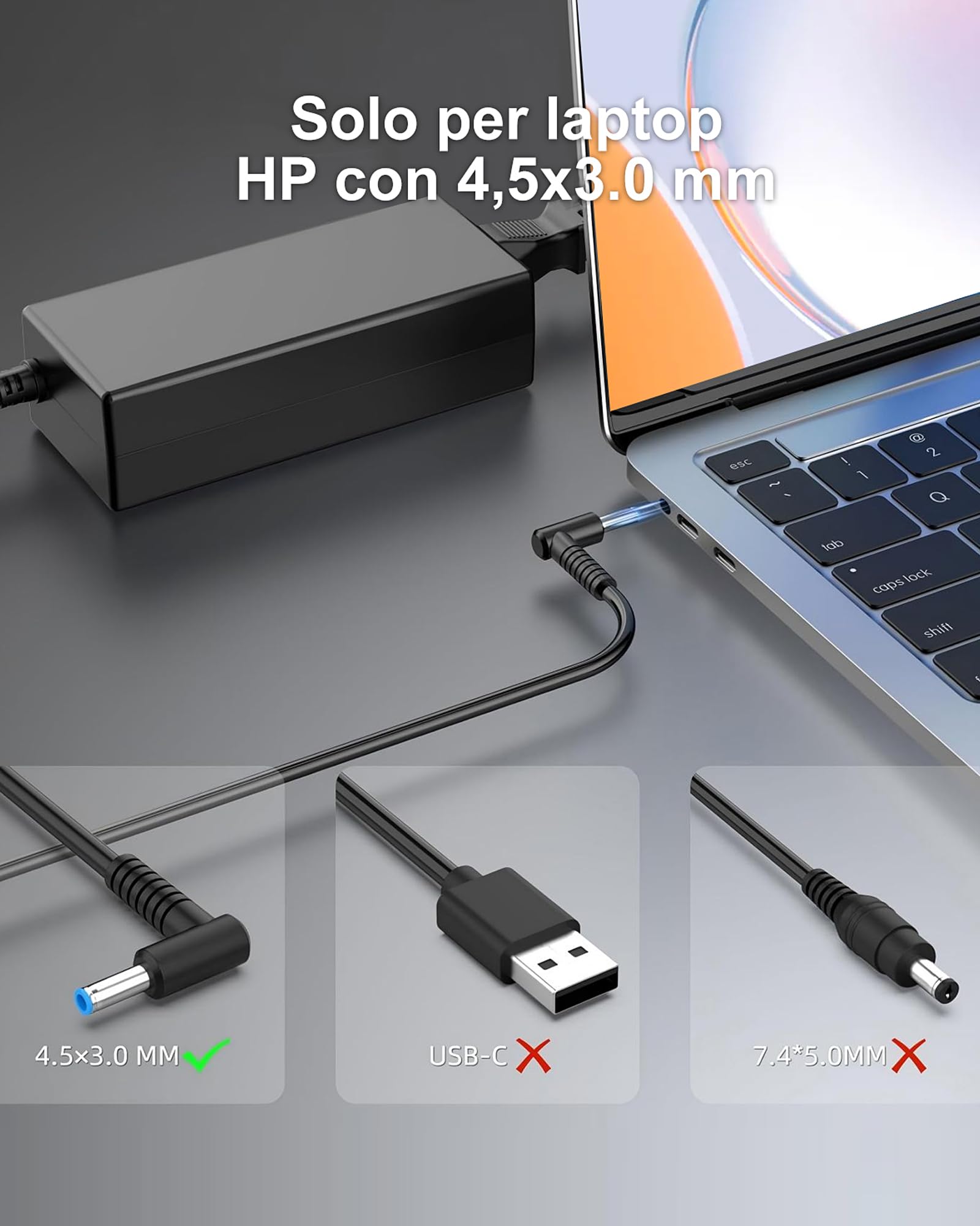 ANDHOT Caricabatterie 65W Per HP – Compatibile Con Pavilion, ProBook, EliteBook E Stream (Connettore 4.5x3.0mm)