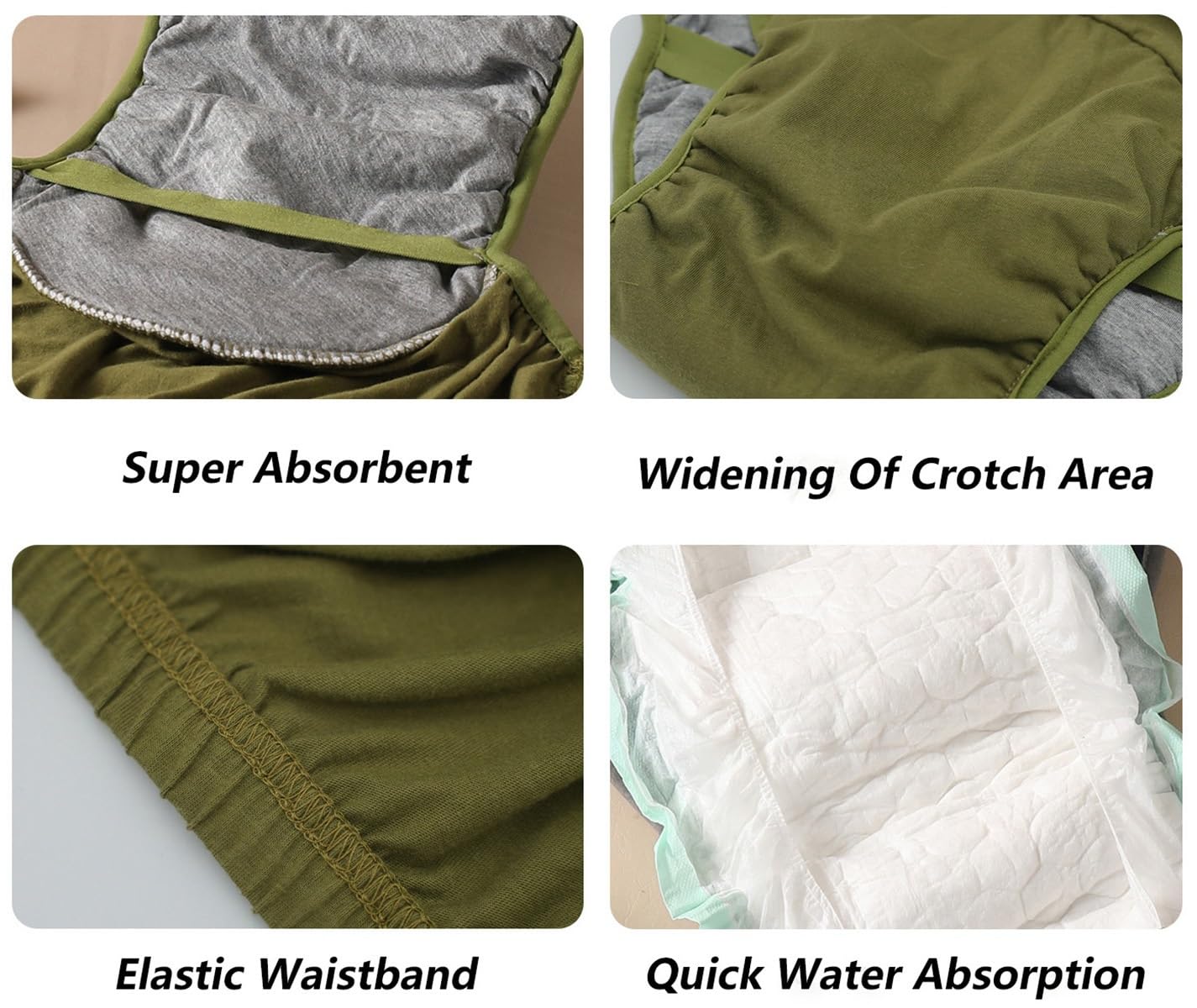 Confezione Da 2 Slip In Cotone Anti-urina Intimo Per Adulti L'incontinenza | Mutandine Post-operatorie Slip Impermeabili Pannolini Lavabili In Tessuto Per Anziani Allettati(Gray+Green,3XL)