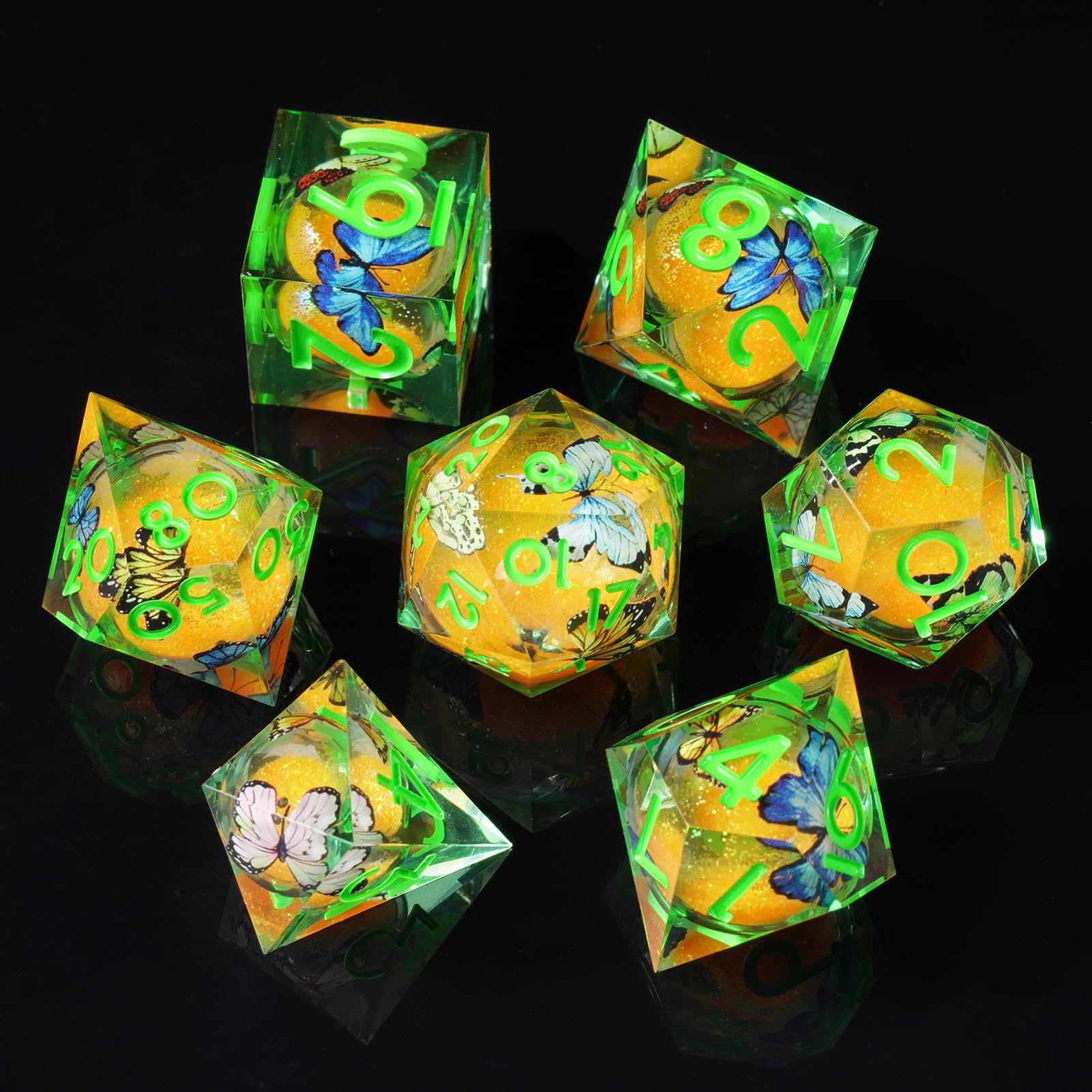ORUZA 7 PCS Liquid Core DND Dice Resin Sharp Edge Dice Polyhedral D&D Dice Set for Dungeons and Dragons RPG MTG Table Games