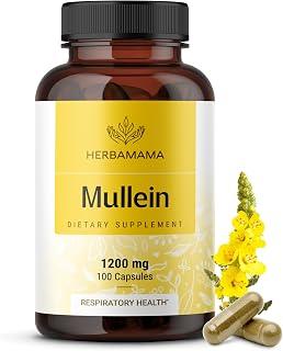 HERBAMAMA Mullein Leaf Extract for Lungs - 1200 mg Mullein Leaf for Lung Support - Herbal Respiratory Supplements - Vegan, Non-GMO, 50-Day Supply