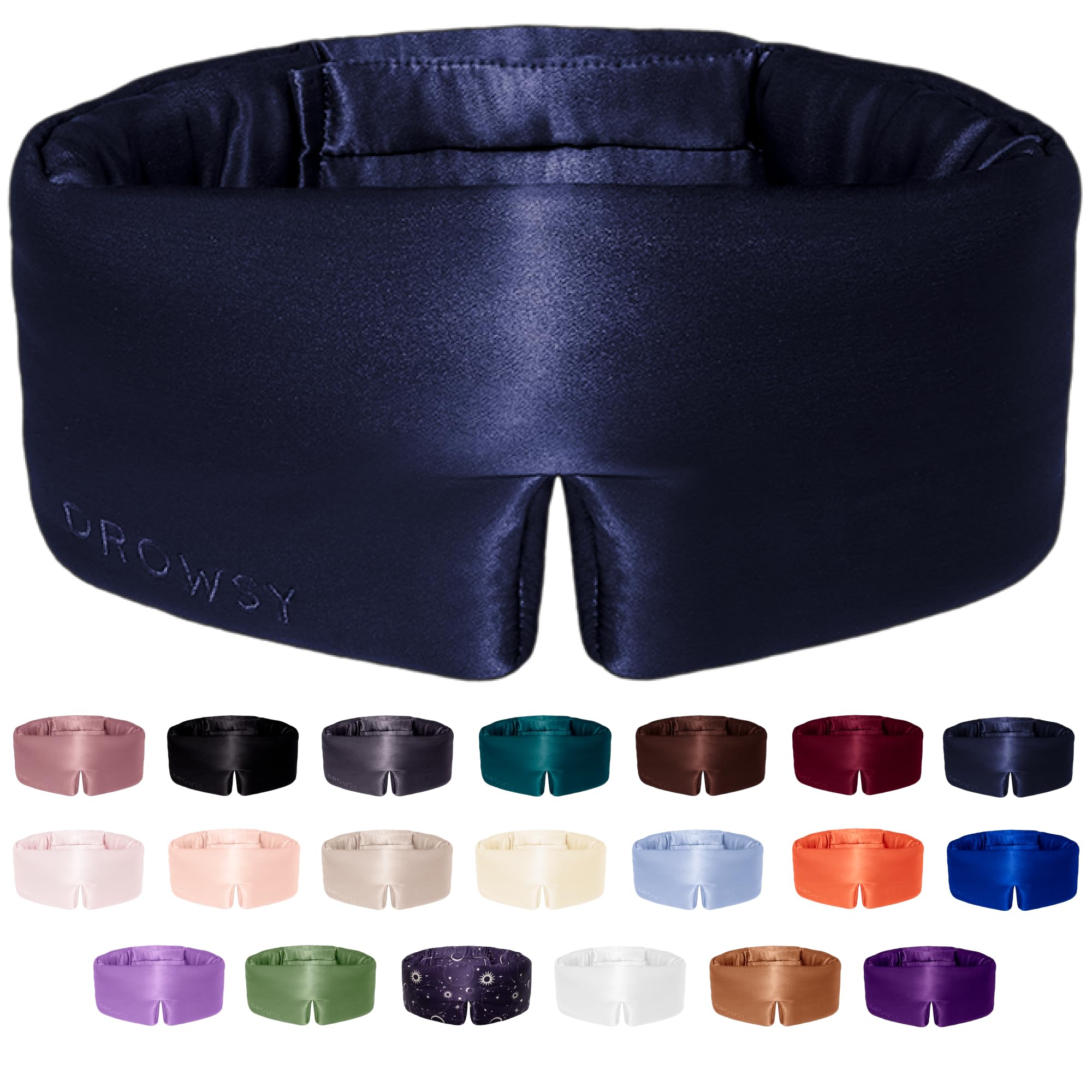 DROWSY Silk Sleep Mask - Face-Hugging, Padded Cocoon for Luxury Sleep in Total Darkness - 100% Pure Mulberry Silk, Skin-Hydrating & Adjustable (Midnight Blue) — Amazon image 2