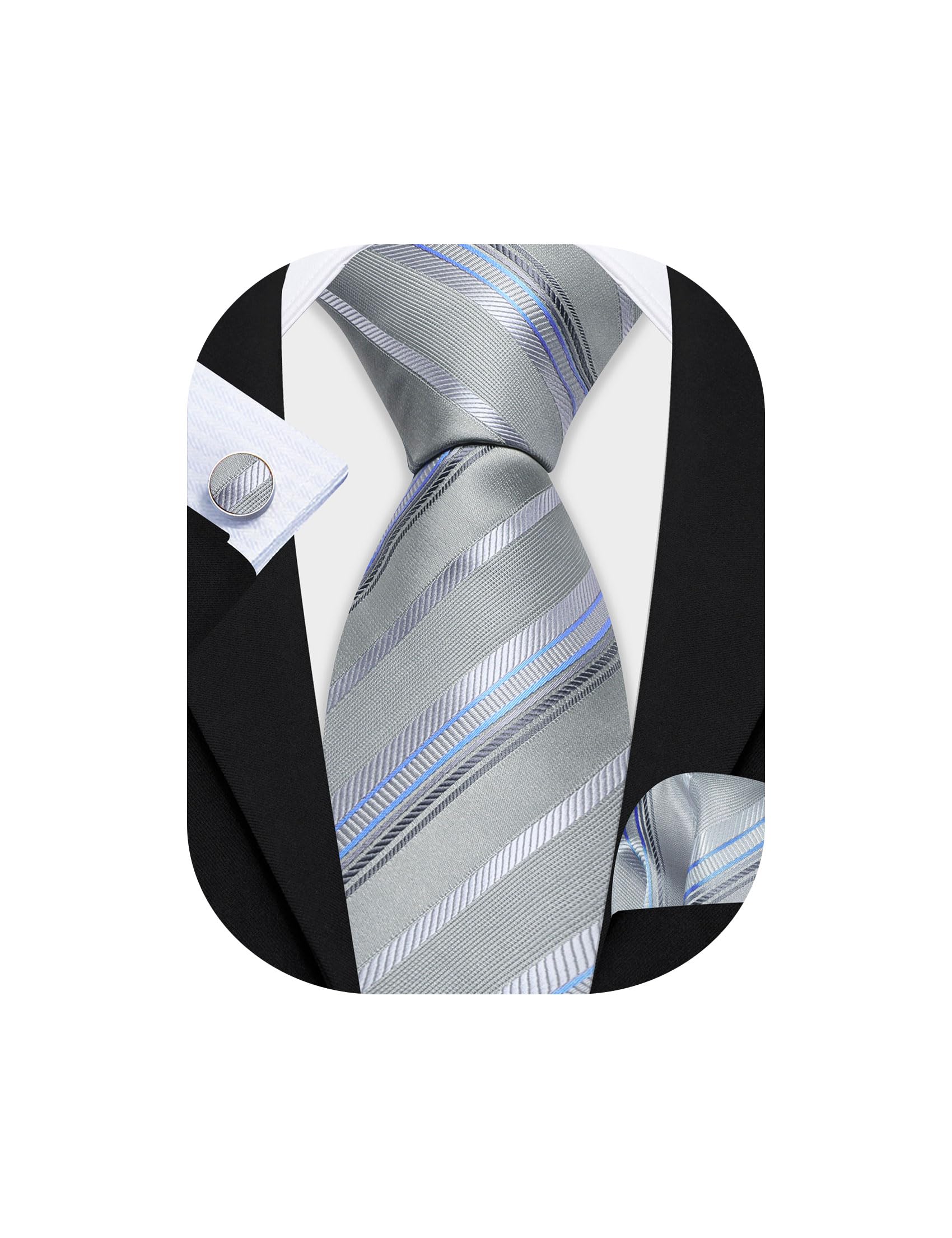 Barry.Wang Mens Tie Set Plaid Check Stripe Neckties Pocket Square Cufflinks | Woven Classic,Formal/Casual Men's Necktie,Luxury,Business,Wedding,Party,Prom,Graduation