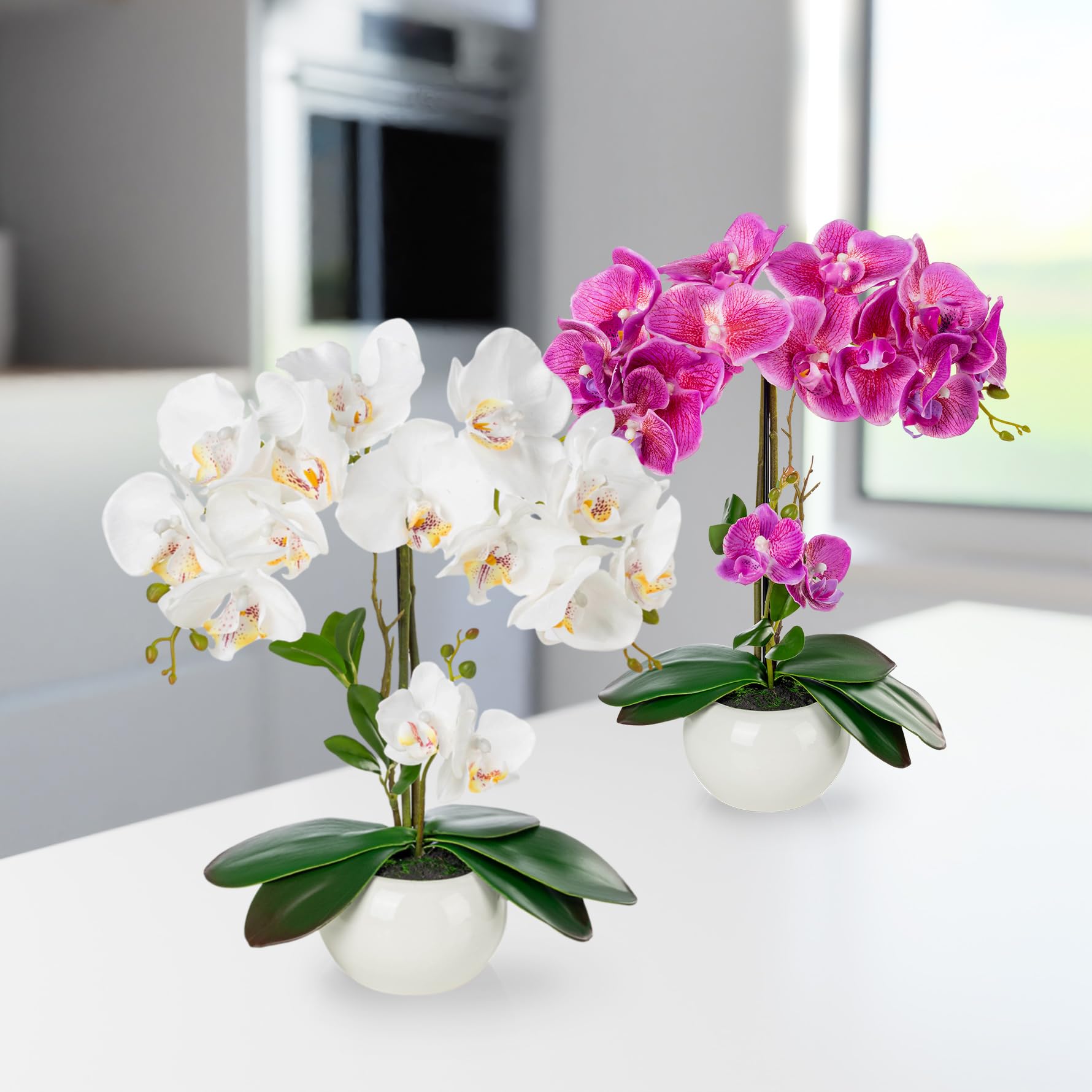 Amazon.de: PASCH 2er Set Orchideen knstlich in Hochglanz-Keramiktpfen  (40cm) | Kunstblumen im Topf | Kunstblumen wie echt | knstliche Orchideen  im Topf | knstliche Blumen (Wei-Ros)