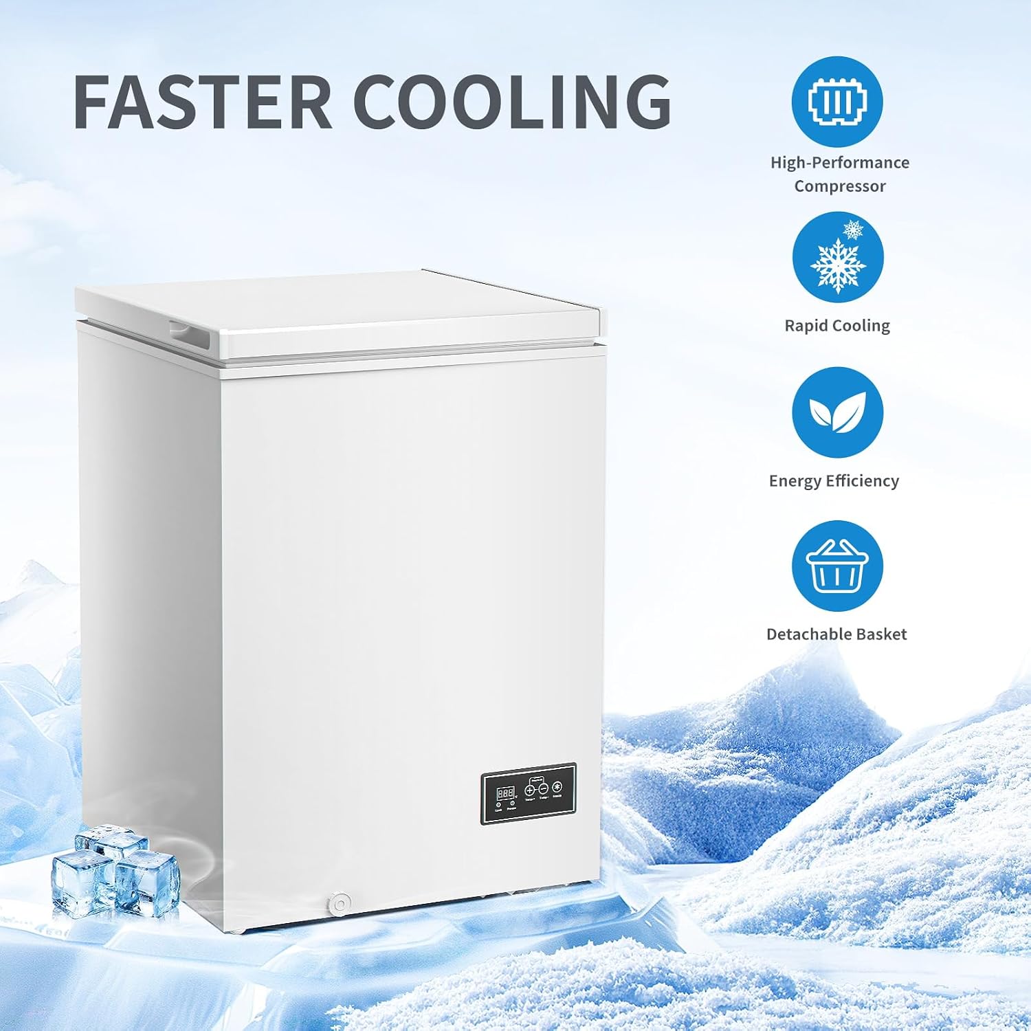Kismile Small Chest Freezer, Compact Deep Freezer with -40°F to 14°F Temperature Range, Digital Adjustable Thermostat, Top-Opening Door with Removable Basket for Home, Kitchen, Pure White