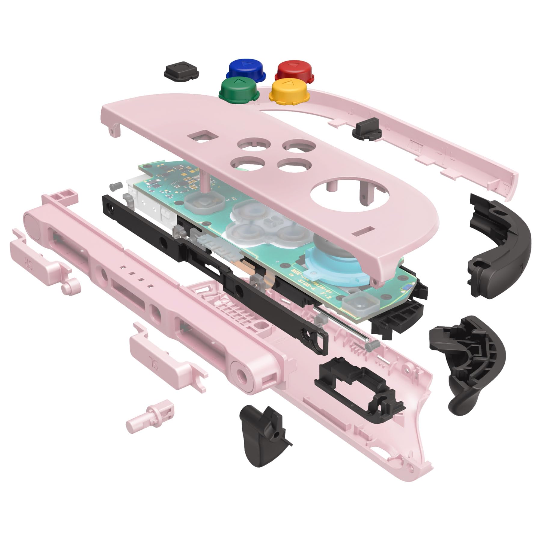 eXtremeRate DIY Carcasa de Agarre Reemplazo con Botones para Joycon 2, Kit Completo con Tiras Decorativas & Soporte Central & Herramientas para Nintendo Switch 2 - Versión Deluxe (Rosa)