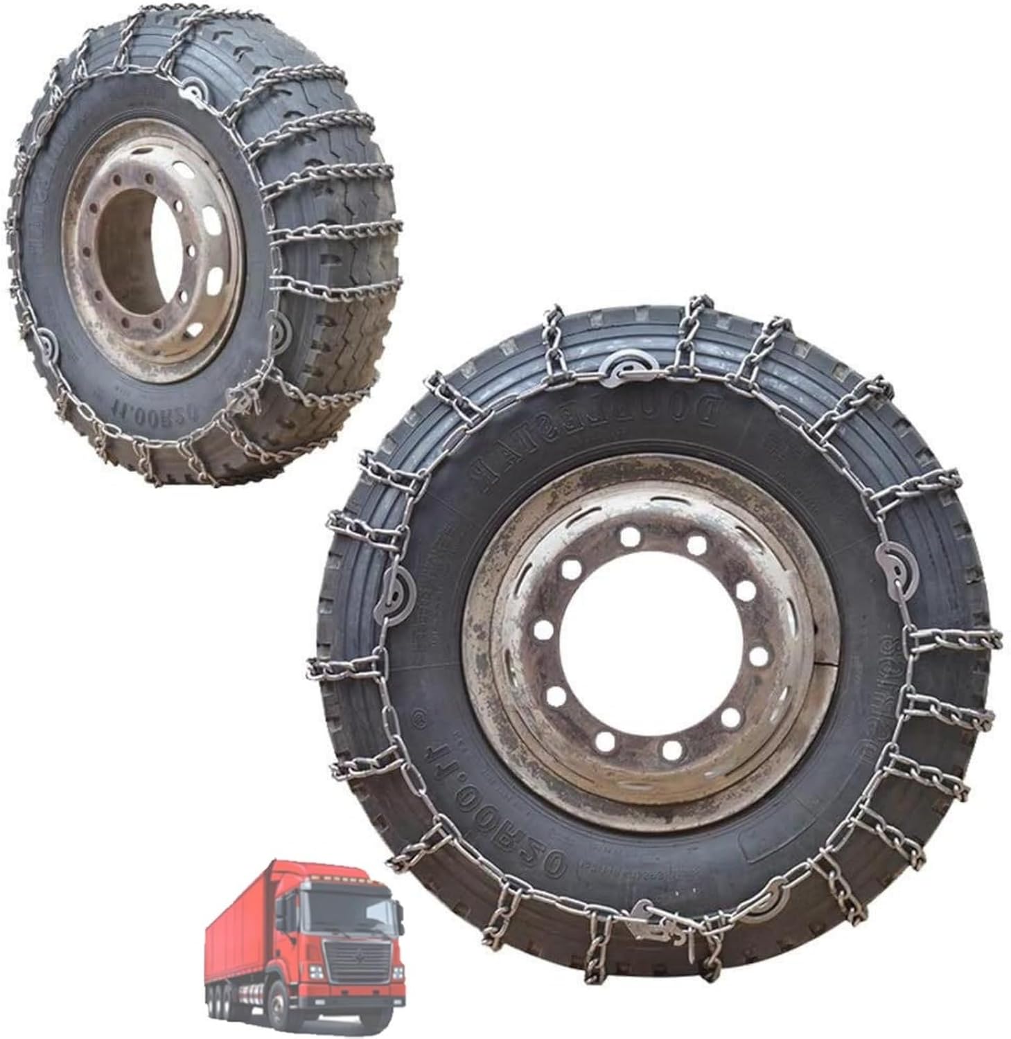 Set of 2 Snow Tire Chains For Cars Suv Pickup Trucks Commercial trucks- Quick Fit AND Easy Installation,Reusable Universal Emergency Traction Snow Chains 9R22.5 9mm 315/70R22.5