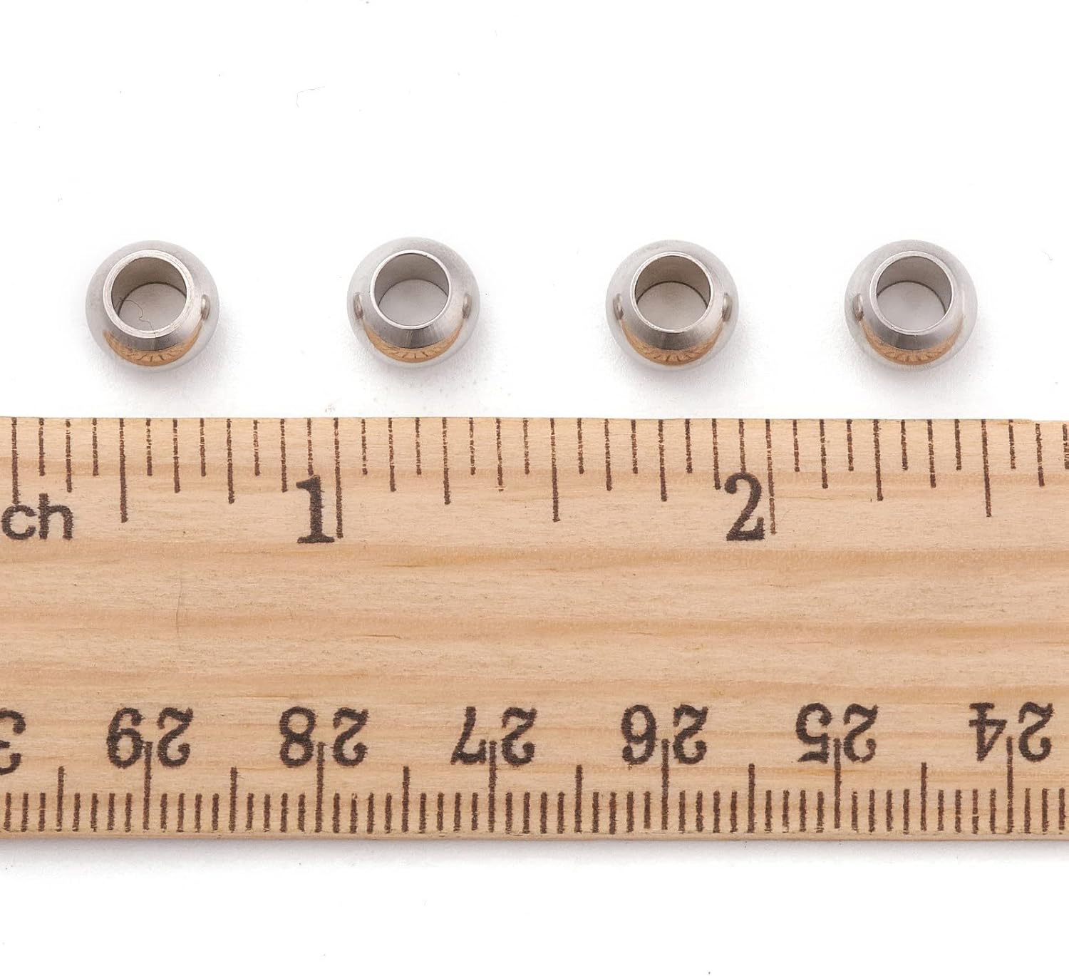 Cheriswelry 200pcs Rondelle 304 Stainless Steel Large Hole Beads 8mm Smooth Metal Loose Spacer Beads 4mm Hole Slide Charms for DIY Earring Bracelet Necklace Craft Jewelry Making Supplies