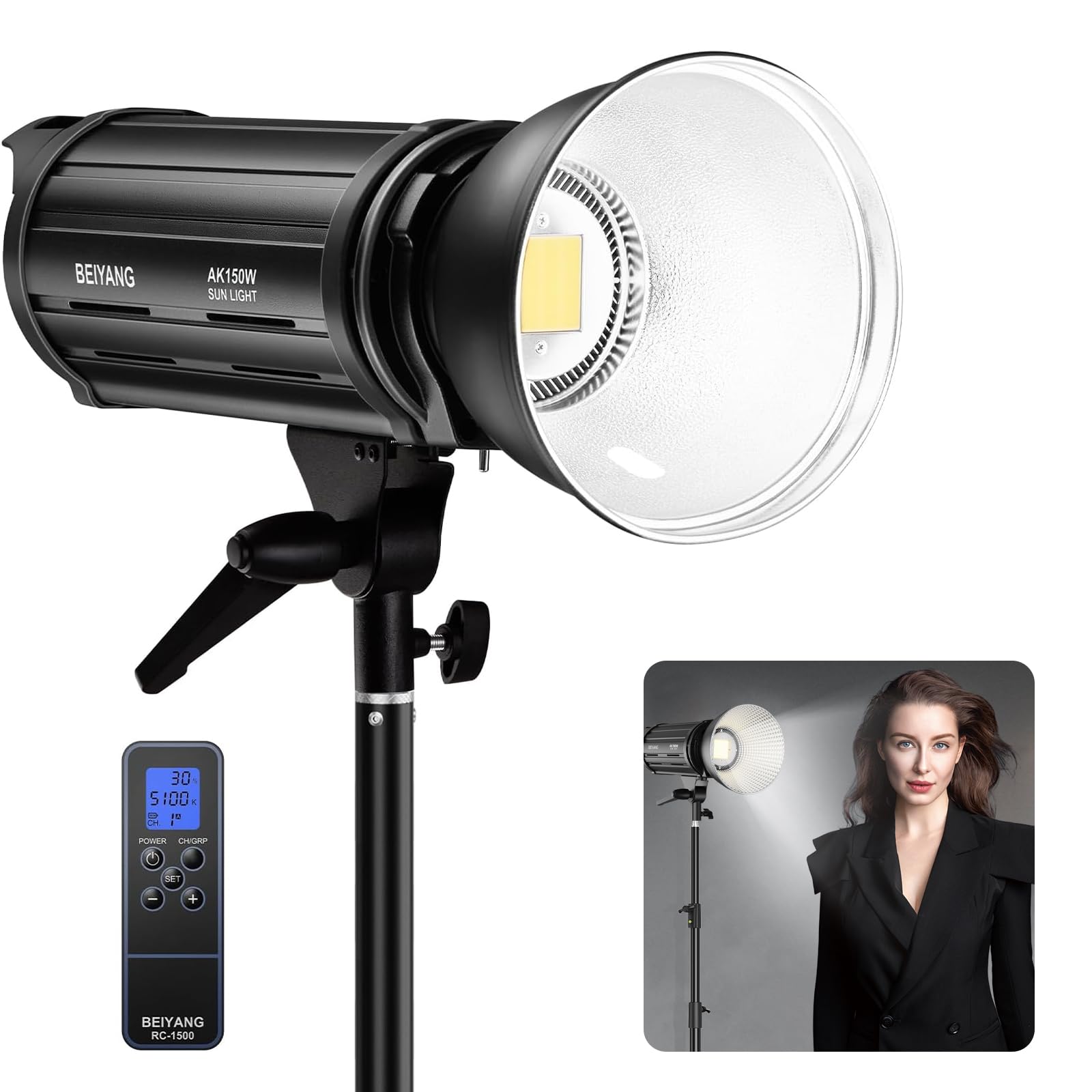 BEIYANG AK150W Daylight LED Video Light, 150W 5700K Bowen Mount COB LED Continuous Light, Professional Fill Light for Video Recording, Food Product Shooting, Photo Studio Lighting