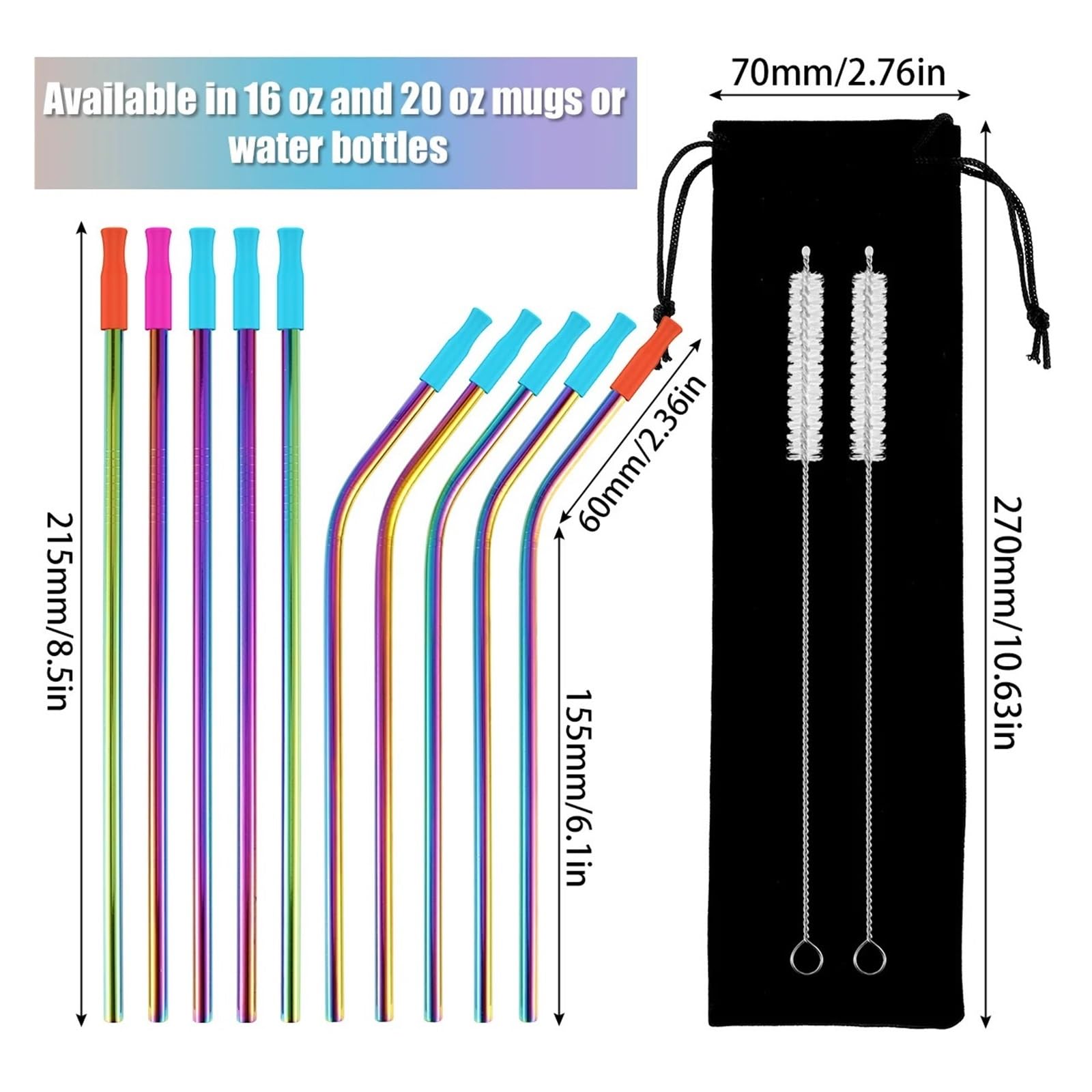 Strohhalme Edelstahl-Strohhalme, Wiederverwendbare Trinkhalme, Bunte Strohhalme, Metal, Passend For 16/20-oz-Becher Für Smoothie(50pcs)