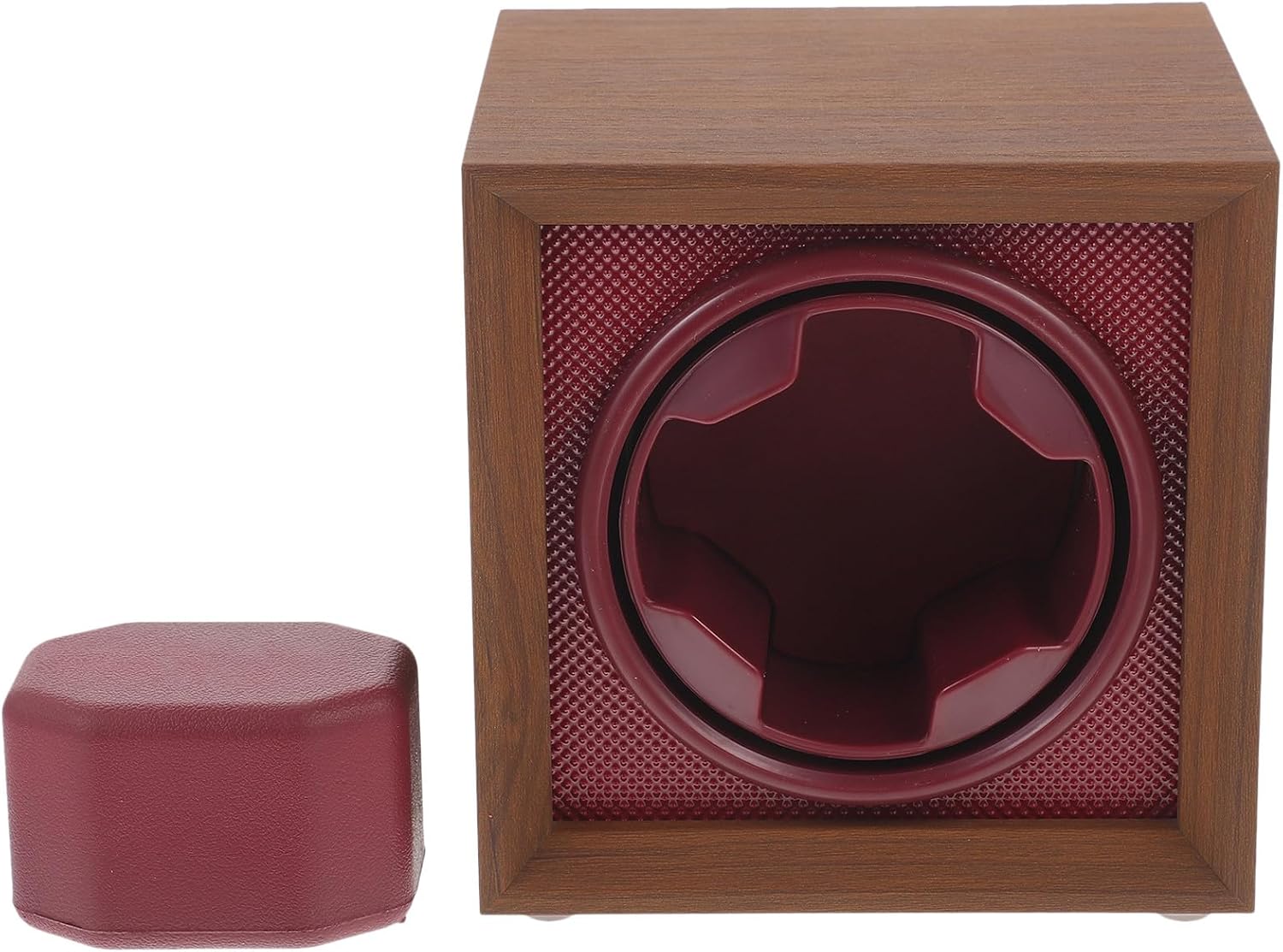 Amosfun Wood Vintage Automatic Mechanical Watch Winder Box with Black Walnut Exterior and Deep Red Abs Panel, 1+0 Three-Speed Adjustable Watch Rotating Holder for Men
