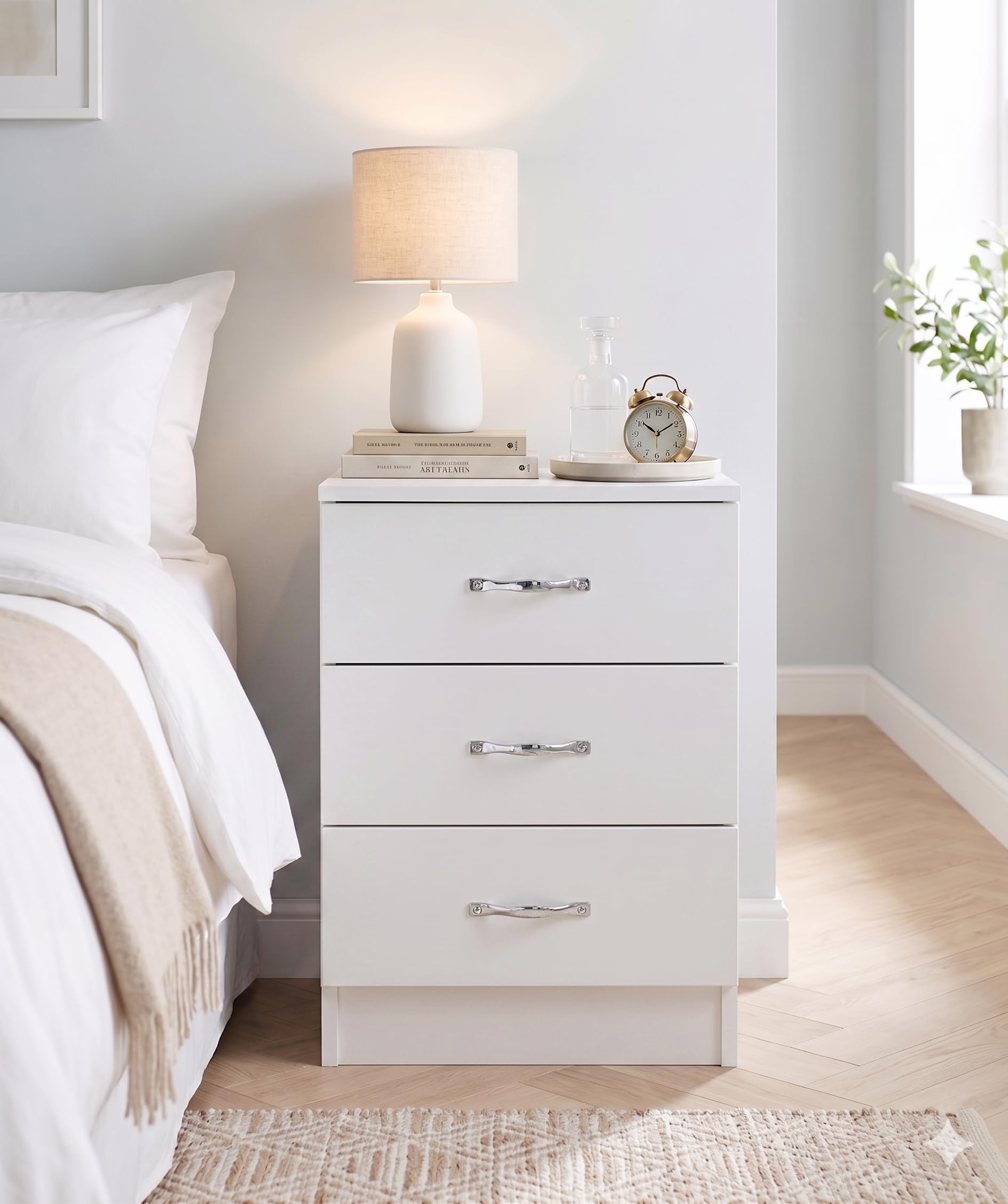 UNITEK FURNITURE Wooden 3 Drawer Storage, Side Table, Night Stand Solid Wood Table (Finish Color - White 3 D)-image-32