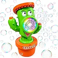 Bubble Machine for Kids, Rechargeable Cactus Bubble Maker with Lights & Music, Dancing Bubble Machine Toy with Bubble Solution Included, Outdoor Summer Toys for Kids, Birthday Party & Gift