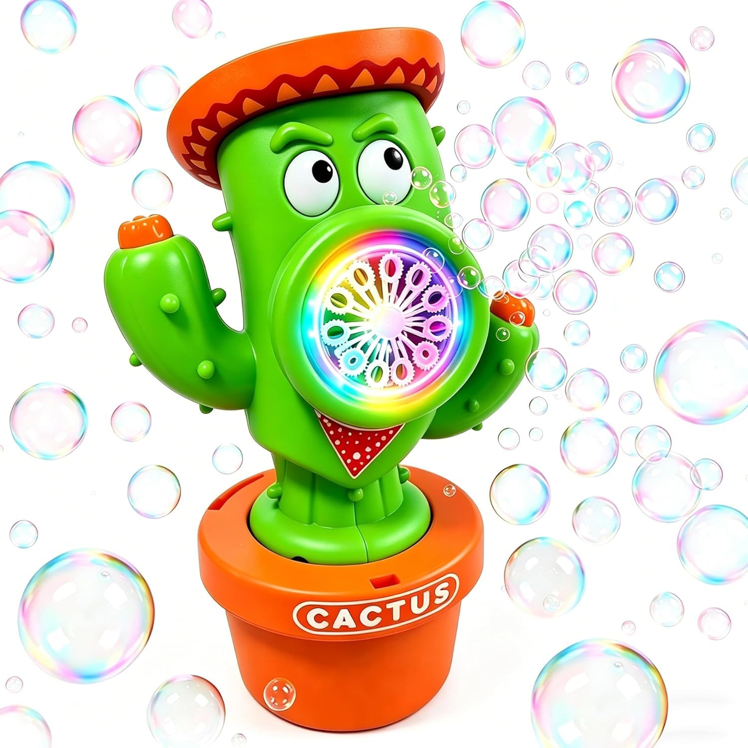 Protado Cactus Bubble Machine for Kids, Rechargeable Automatic Bubble Blower with Lights & Music, Dancing Bubble Maker Toy, Outdoor Summer Toys, Birthday Gifts & Party Favors for Toddlers 3+