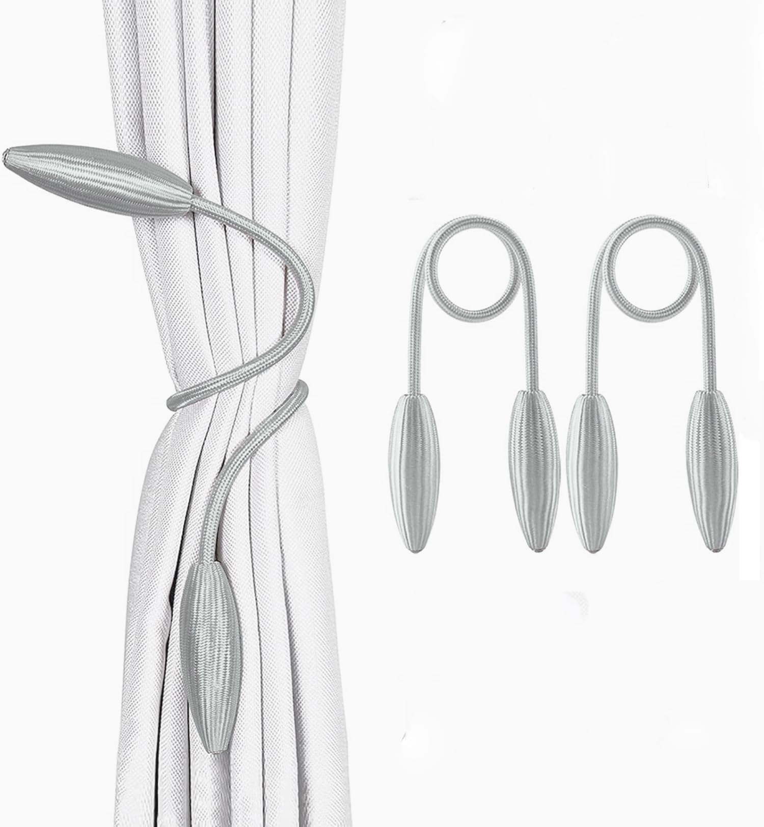 INOVERA (LABEL) 2 Pieces Windows Curtain Tiebacks - Curtains Holder Twist Tieback - Drapery Holdbacks for Office Home Decorative Accessories (Grey)
