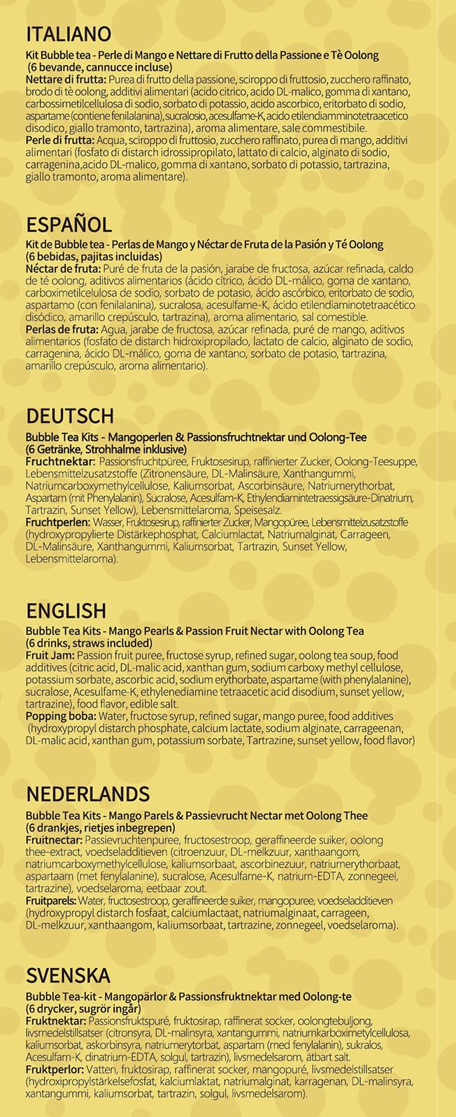 MiruMiru - Bubble Tea Kit - Perla di Mango & nettare di Frutta della Passione e Tè Oolong, Bevande e cannucce incluse (2 bevande)