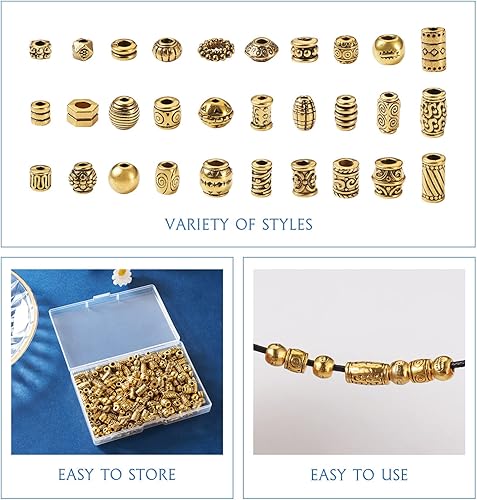 Miniatura 6 de 300 cuentas espaciadoras de barra de tubo de oro antiguo, 30 estilos tibetanos, cuentas de aleación de metal para hacer joyas, pulseras, collares,